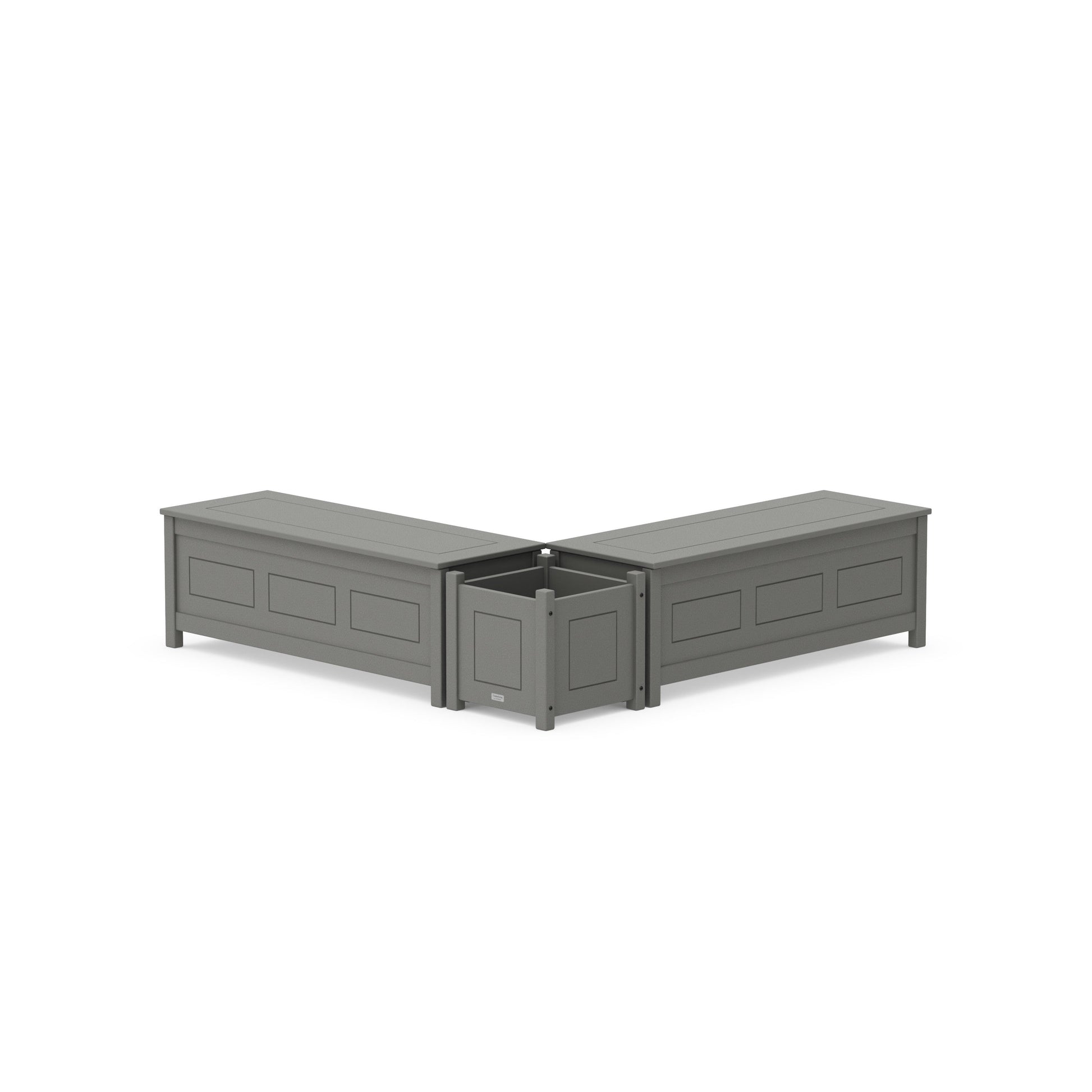 POLYWOOD 48" Country Living L- Shaped Planter Storage Bench Set — Slate Grey