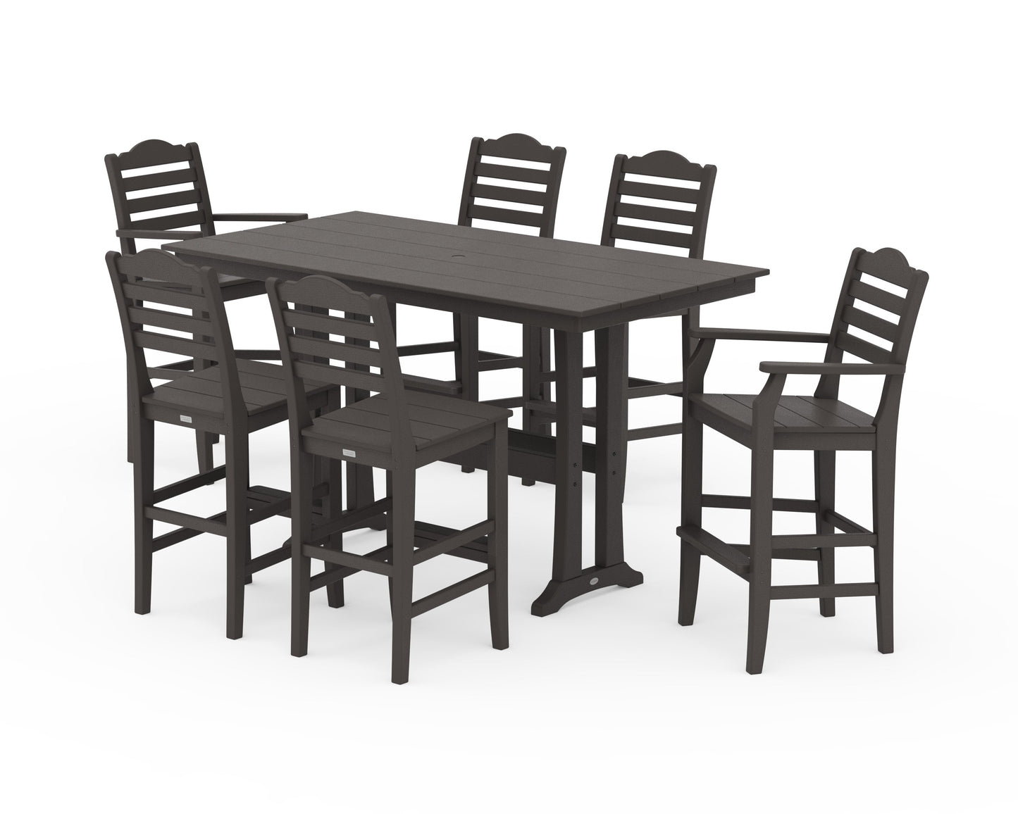 POLYWOOD Savannah 7-Piece Farmhouse Bar Set with Trestle Legs — Vintage Coffee
