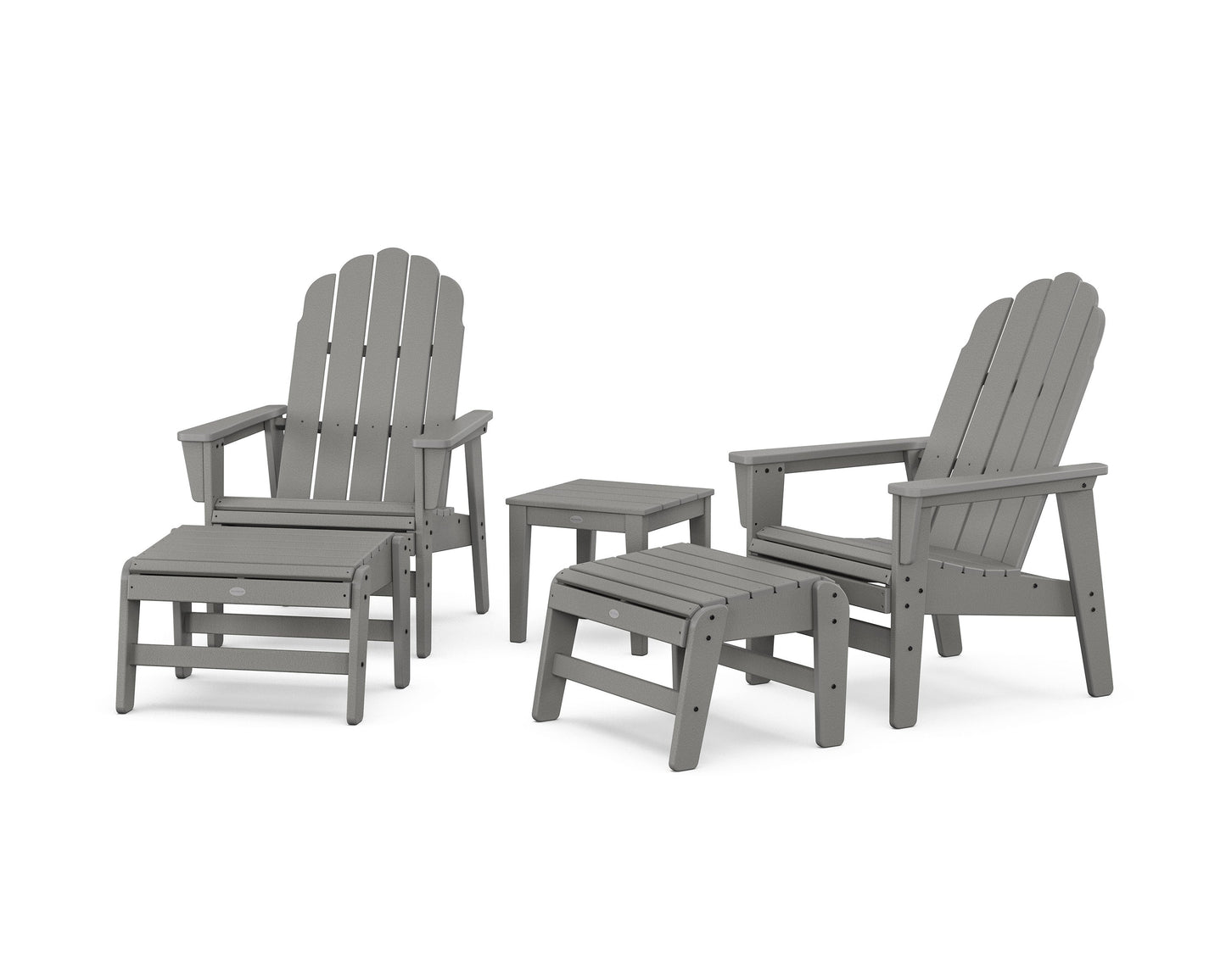 POLYWOOD 5-Piece Vineyard Grand Upright Adirondack Set with Ottomans and Side Table — Slate Grey