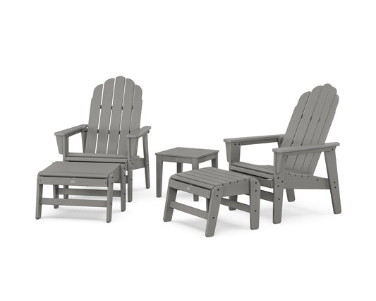 POLYWOOD 5-Piece Vineyard Grand Upright Adirondack Set with Ottomans and Side Table — Slate Grey
