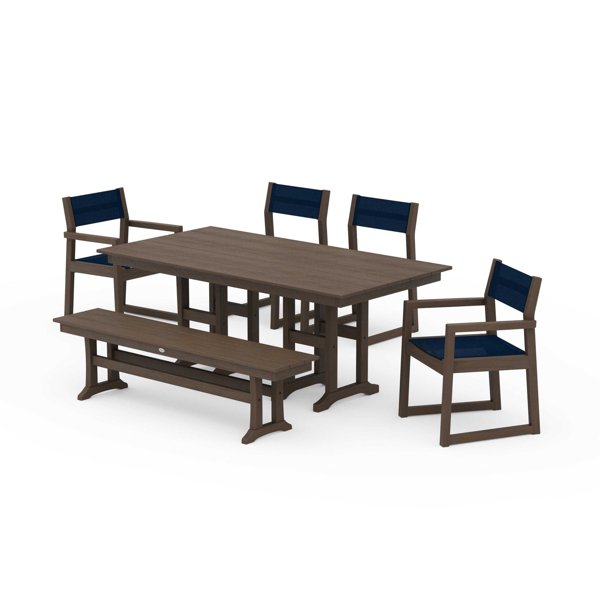 POLYWOOD EDGE Sling 6-Piece Farmhouse Dining Set — Kona / Navy Blue Sling