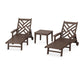 POLYWOOD Chippendale 3-Piece Chaise Set with Arms and Wheels — Mahogany