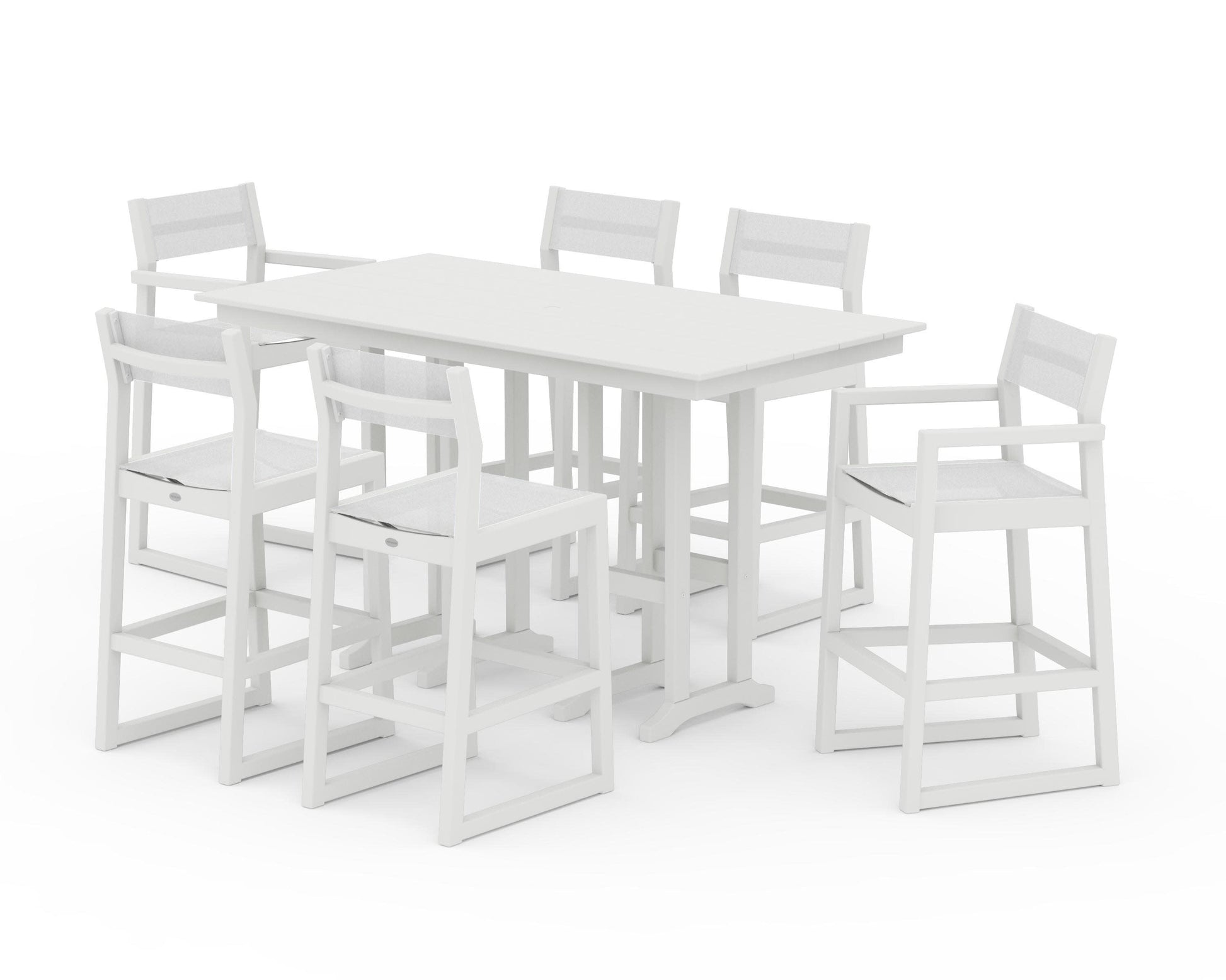 POLYWOOD EDGE Sling 7-Piece Farmhouse Bar Set — Vintage White / White Sling