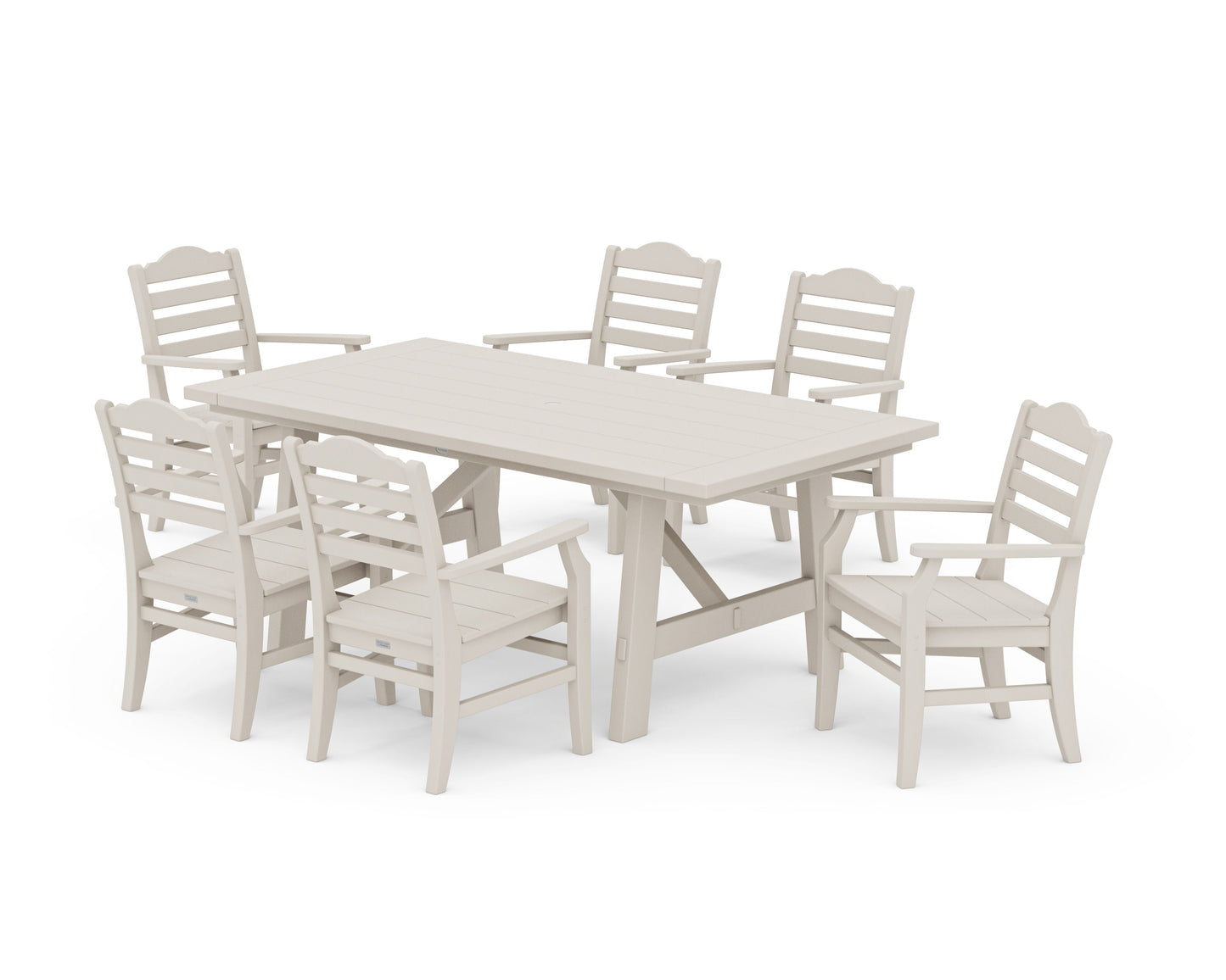 POLYWOOD Savannah Arm Chair 7-Piece Rustic Farmhouse Dining Set — Sand