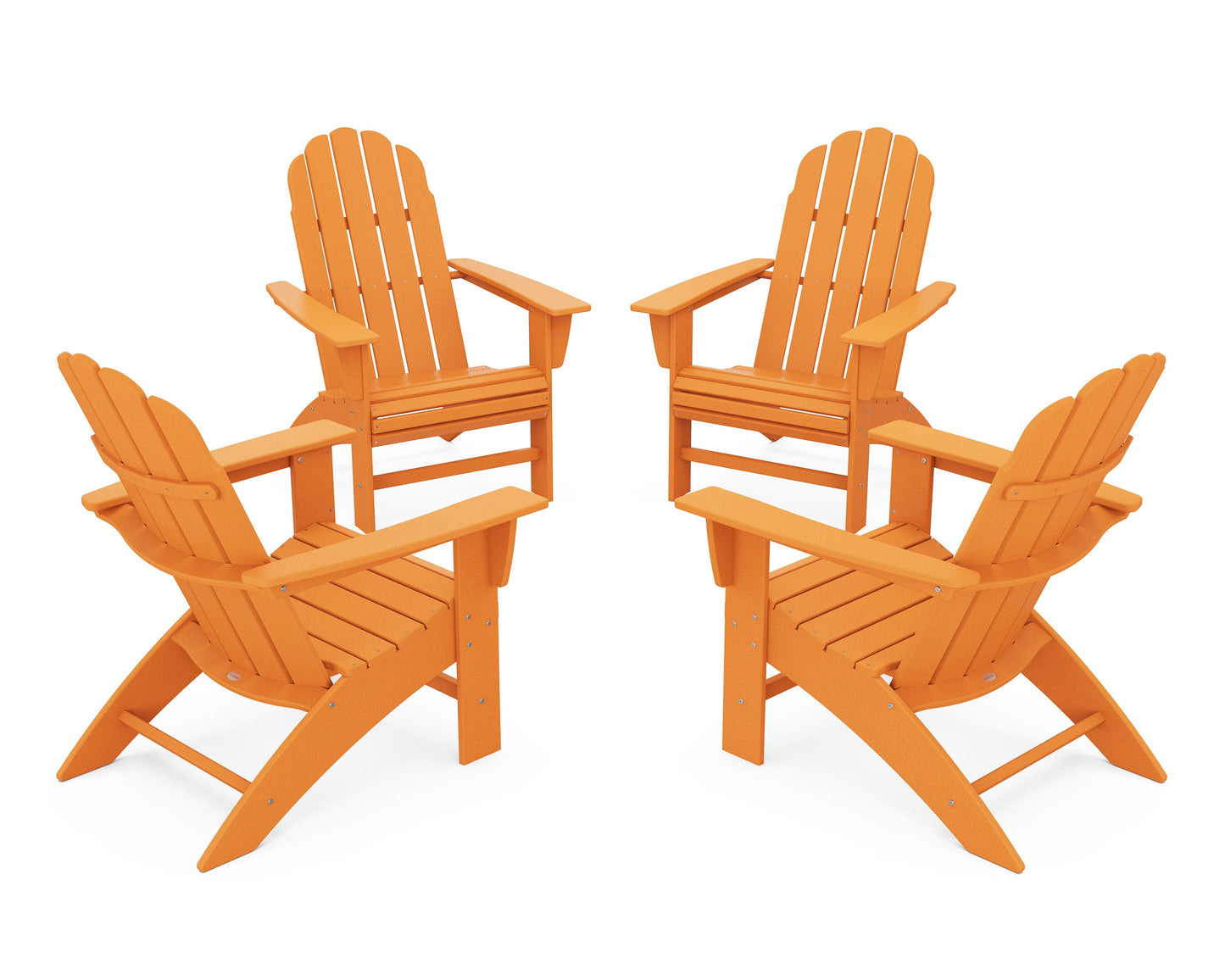 POLYWOOD 4-Piece Vineyard Curveback Adirondack Chair Conversation Set — Tangerine