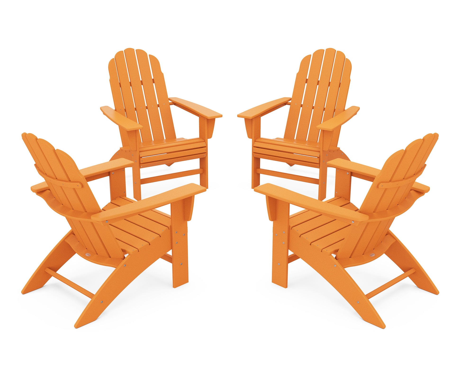 POLYWOOD 4-Piece Vineyard Curveback Adirondack Chair Conversation Set — Tangerine