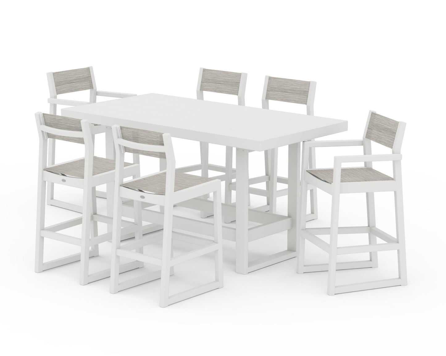 POLYWOOD EDGE Sling 7-Piece Bar Table Set — Vintage White / Birch Sling