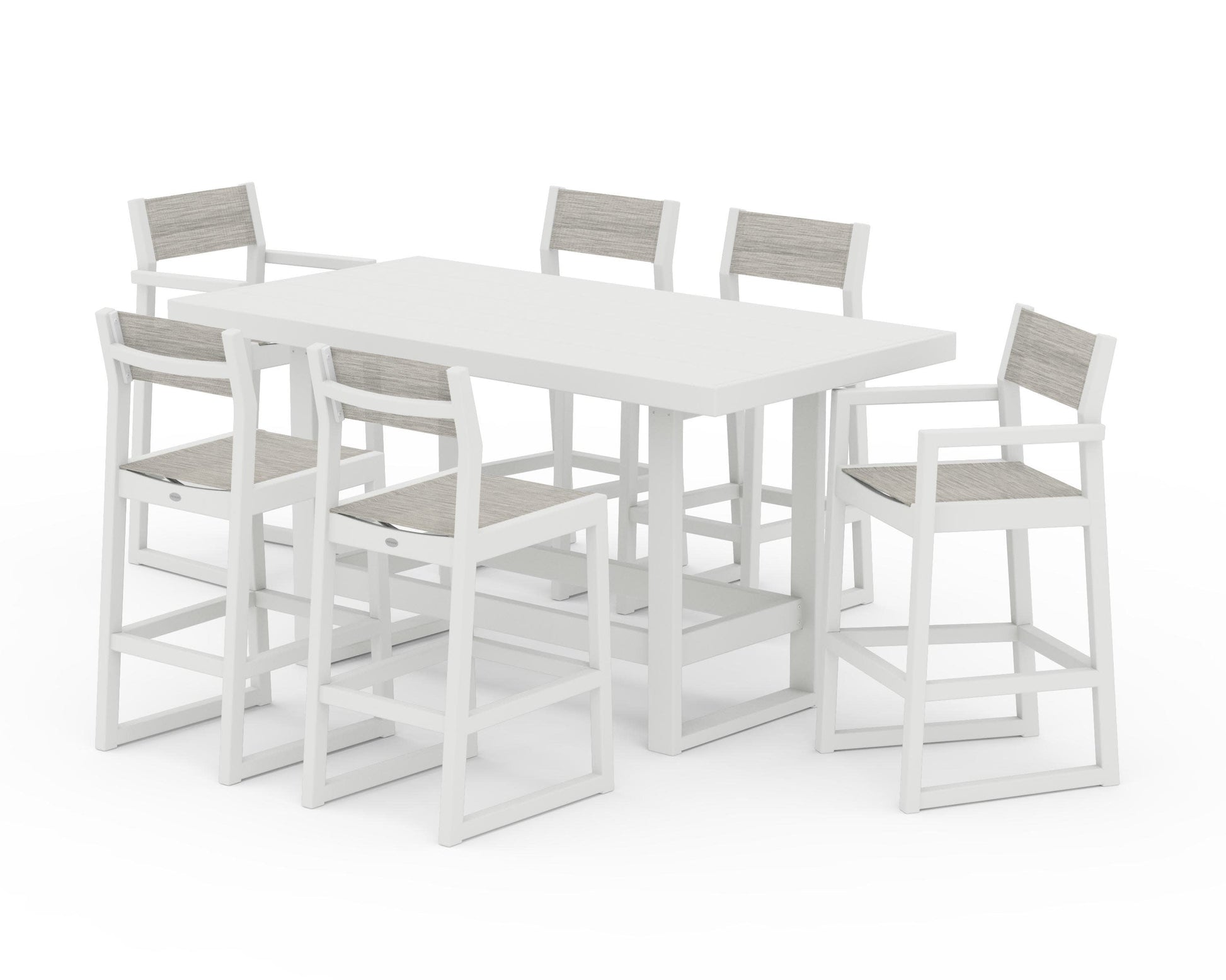 POLYWOOD EDGE Sling 7-Piece Bar Table Set — Vintage White / Birch Sling