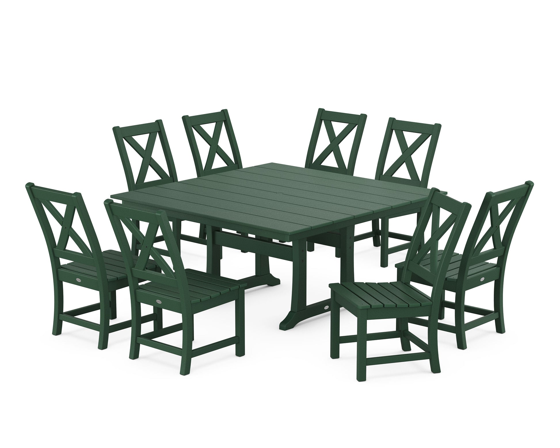 POLYWOOD Braxton Side Chair 9-Piece Farmhouse Dining Set — Green