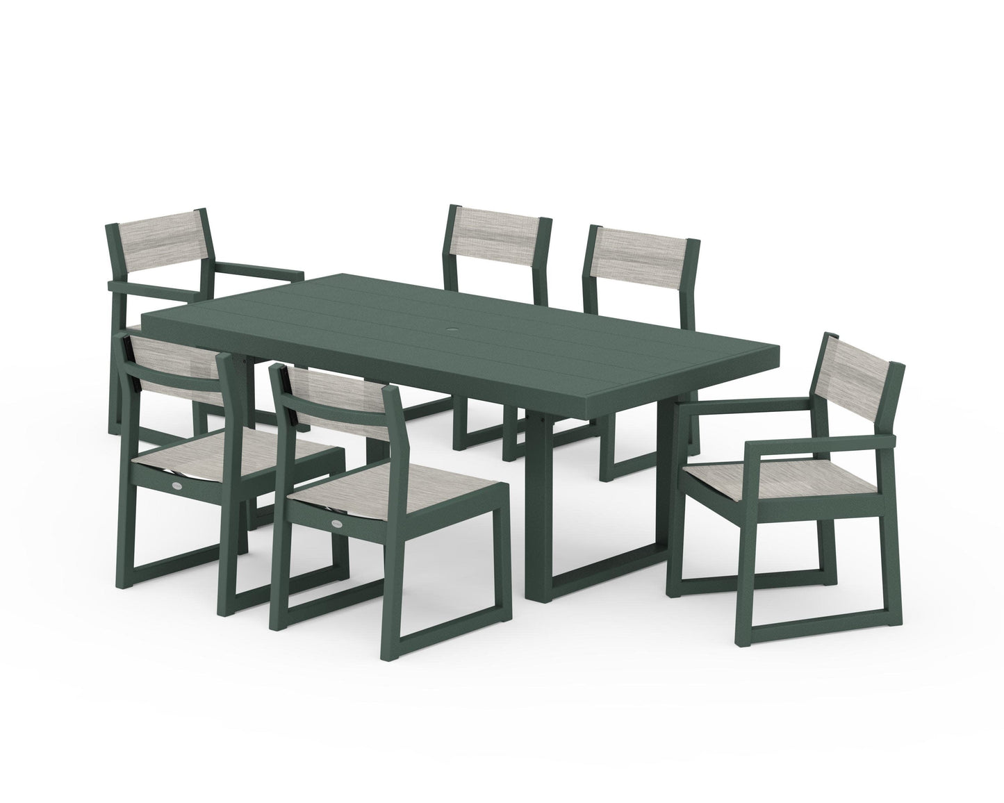 POLYWOOD EDGE Sling 7-Piece Dining Set — Green / Birch Sling