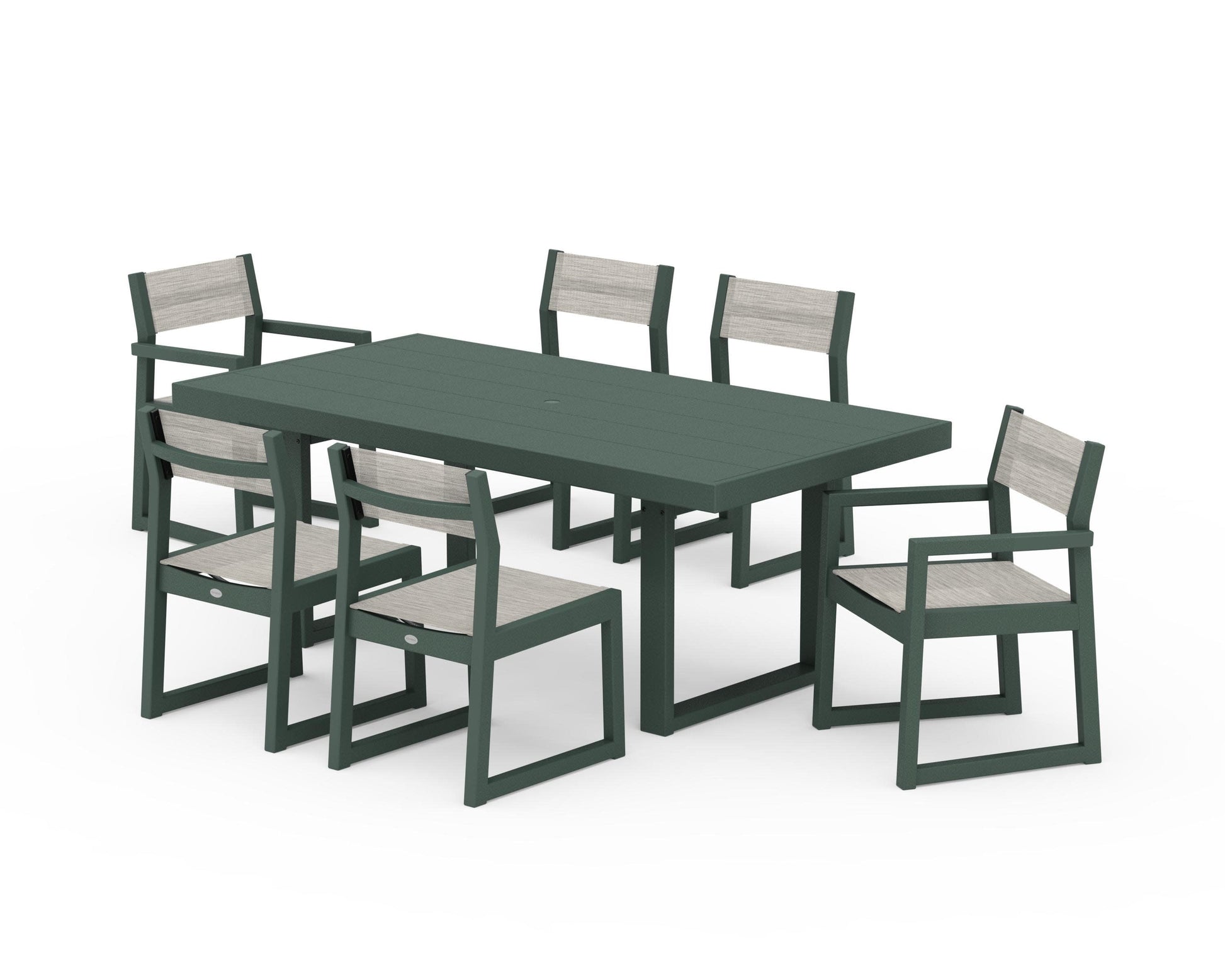 POLYWOOD EDGE Sling 7-Piece Dining Set — Green / Birch Sling