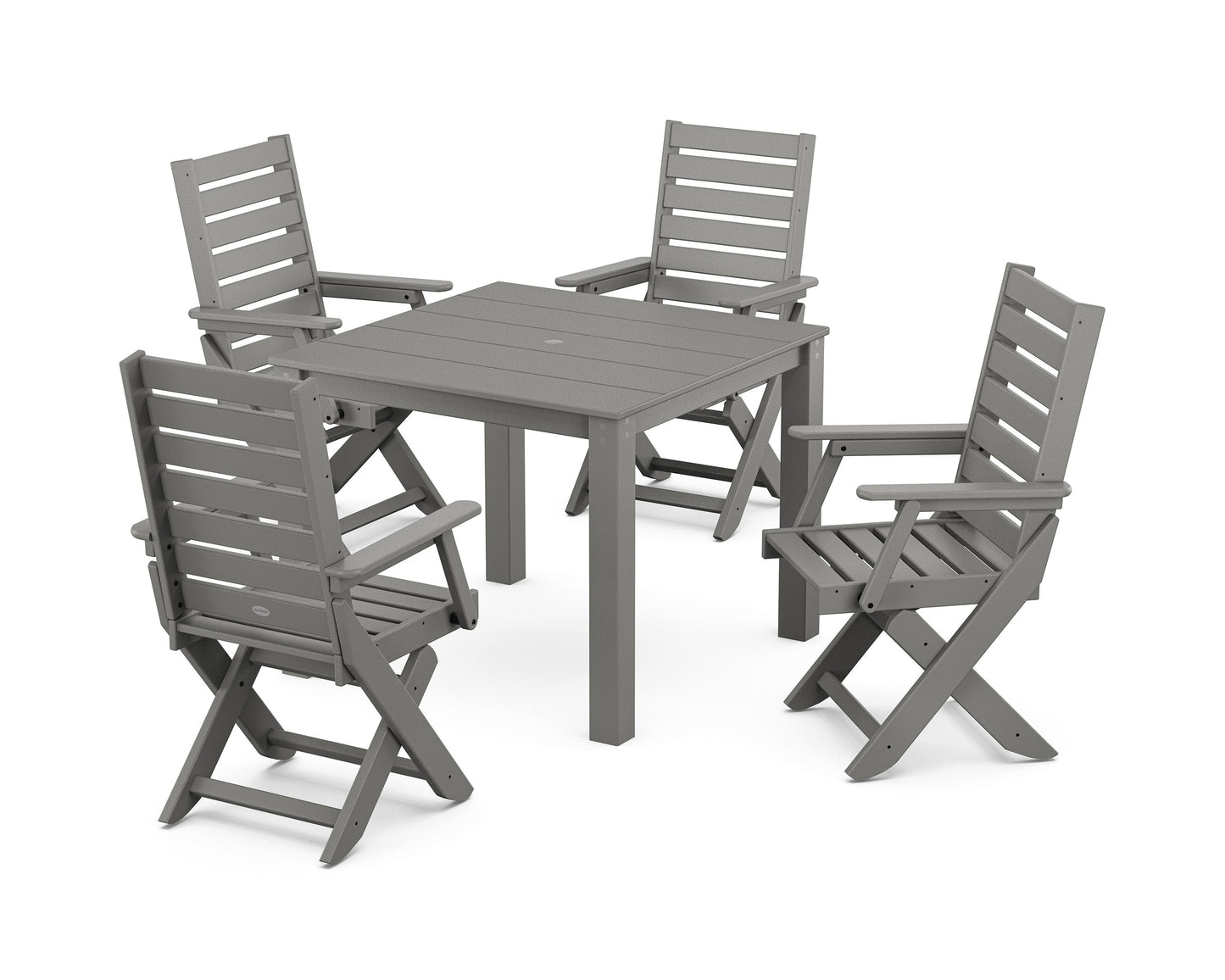 POLYWOOD Captain Folding Chair 5-Piece Parsons Dining Set — Slate Grey