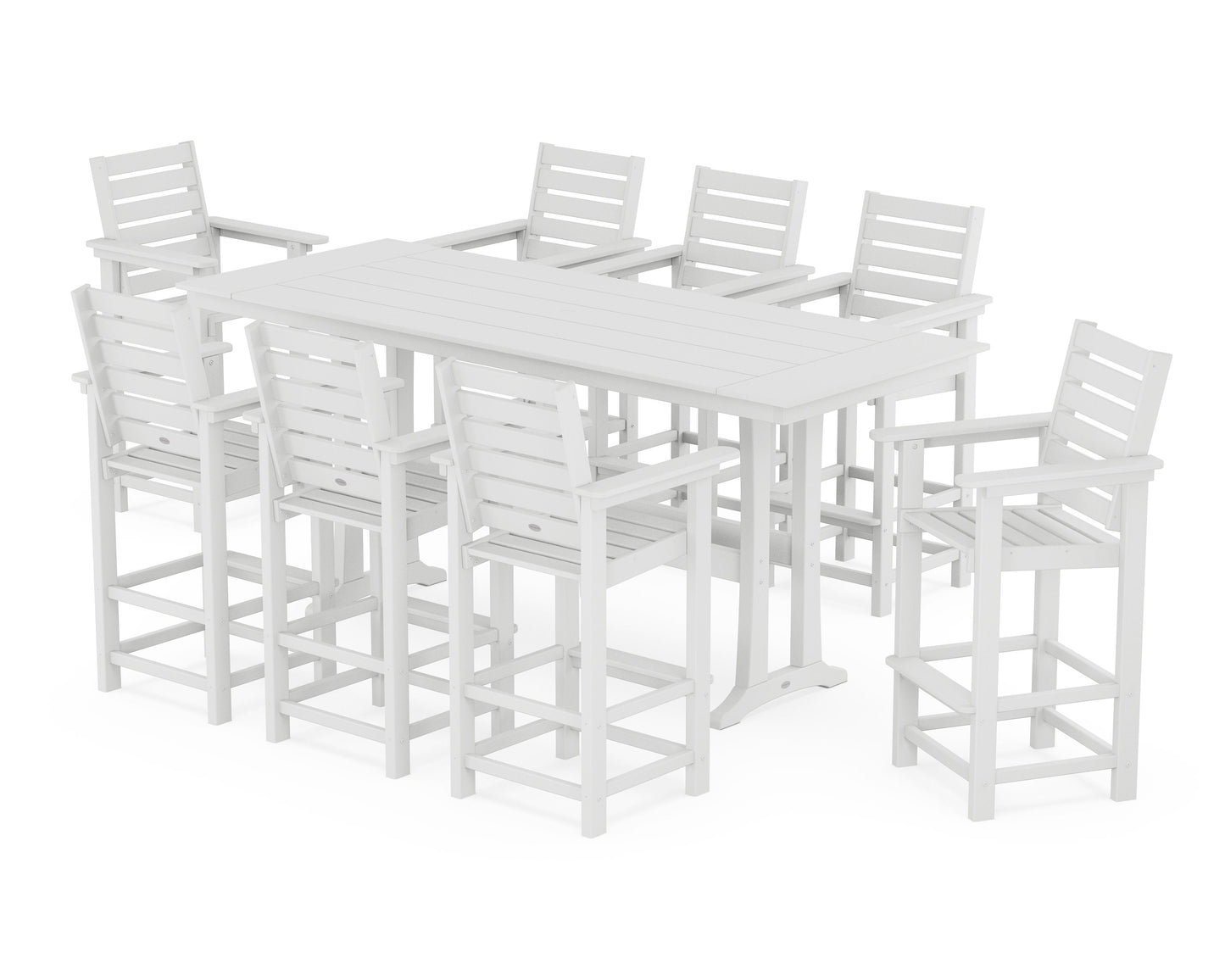 POLYWOOD Captain 9-Piece Farmhouse Bar Set with Trestle Legs — White