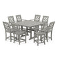 POLYWOOD Chinoiserie 9-Piece Square Farmhouse Counter Set with Trestle Legs — Slate Grey