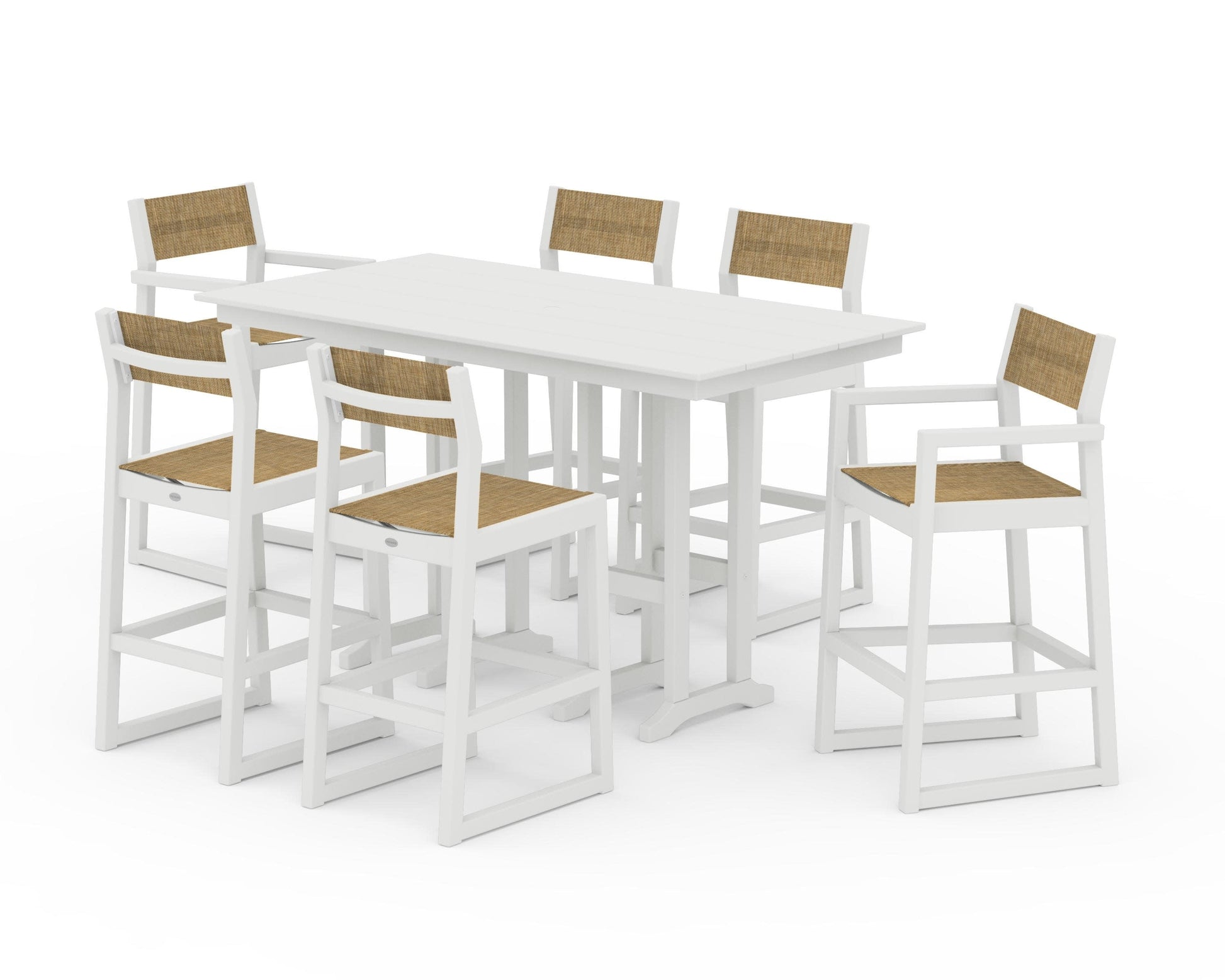 POLYWOOD EDGE Sling 7-Piece Farmhouse Bar Set — White / Burlap Sling