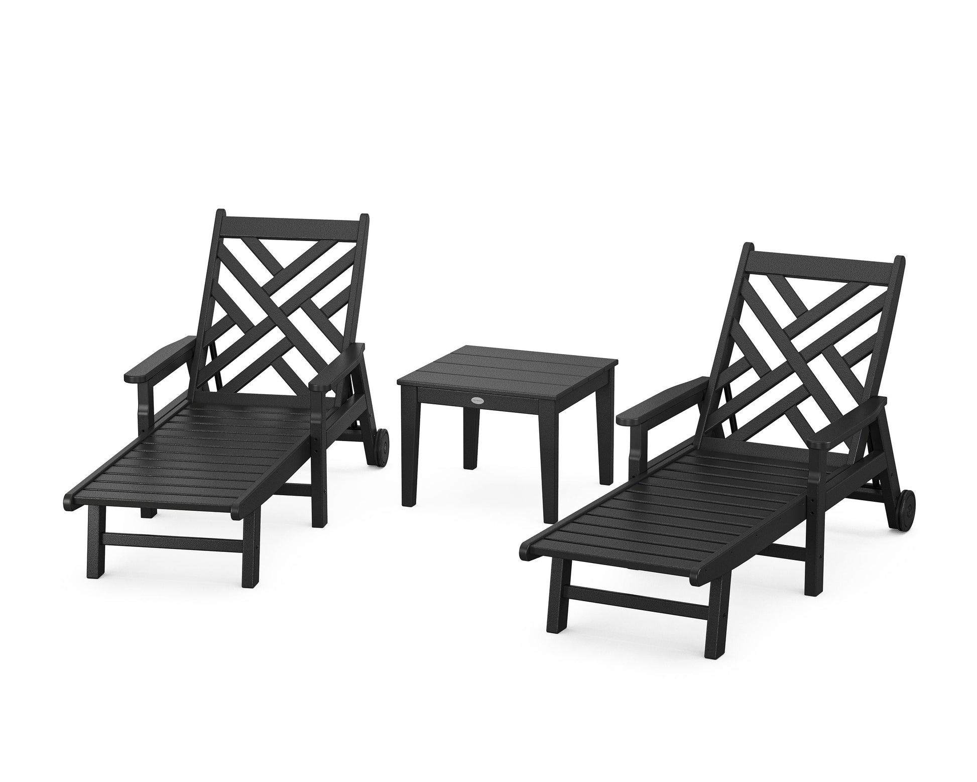 POLYWOOD Chippendale 3-Piece Chaise Set with Arms and Wheels — Black
