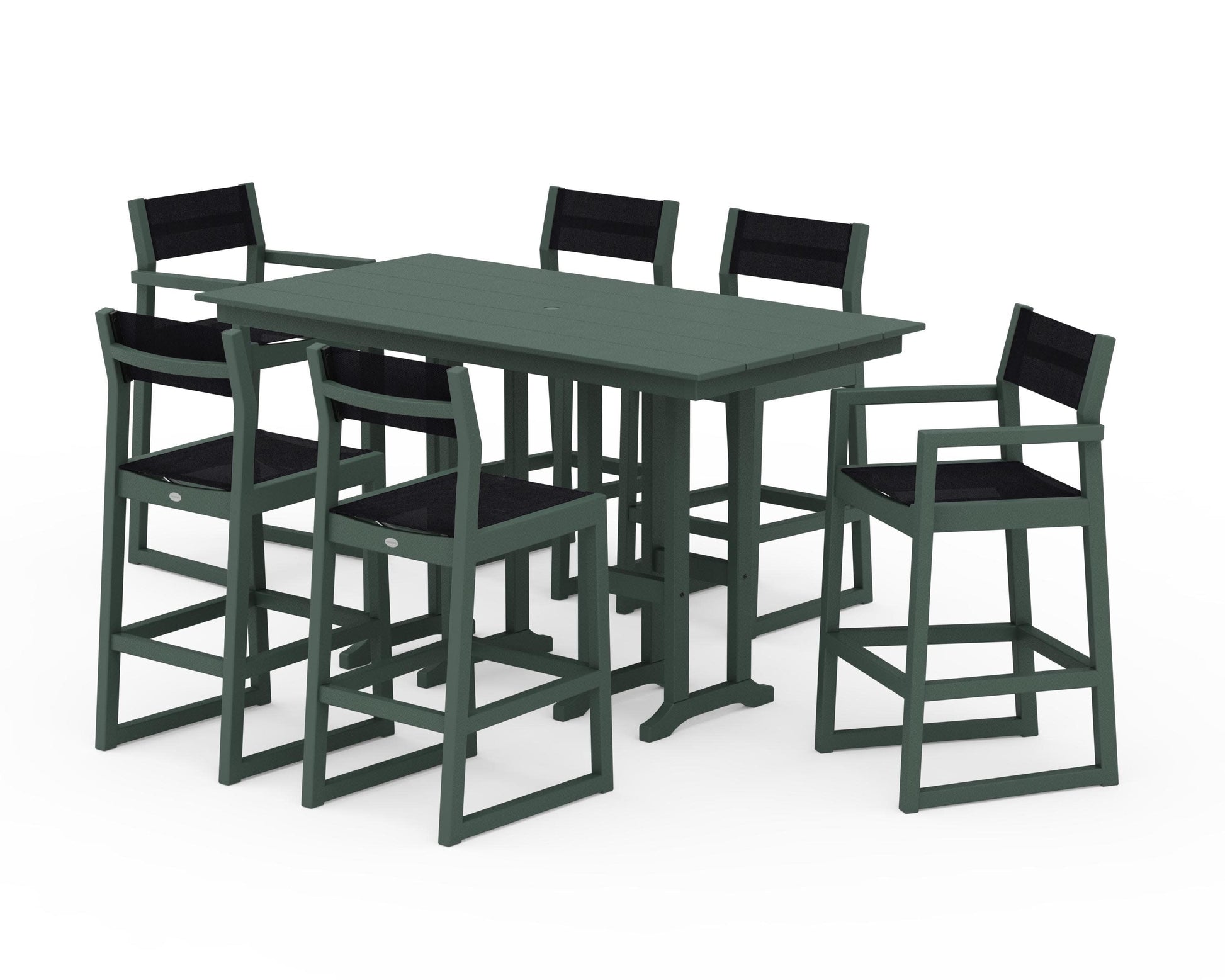 POLYWOOD EDGE Sling 7-Piece Farmhouse Bar Set — Green / Black Sling