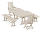 POLYWOOD Captain Folding Chair 5-Piece Farmhouse Dining Set With Trestle Legs — Sand