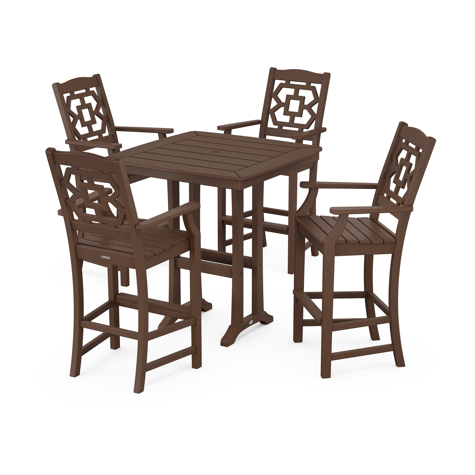 POLYWOOD Chinoiserie 5-Piece Bar Set with Trestle Legs — Mahogany