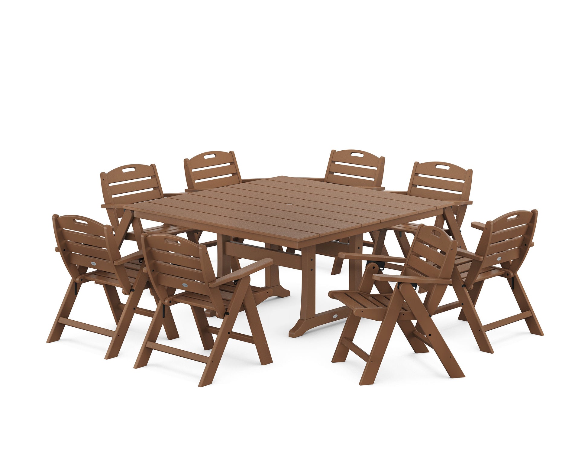 POLYWOOD Nautical Lowback 9-Piece Square Farmhouse Dining Set with Trestle Legs — Teak
