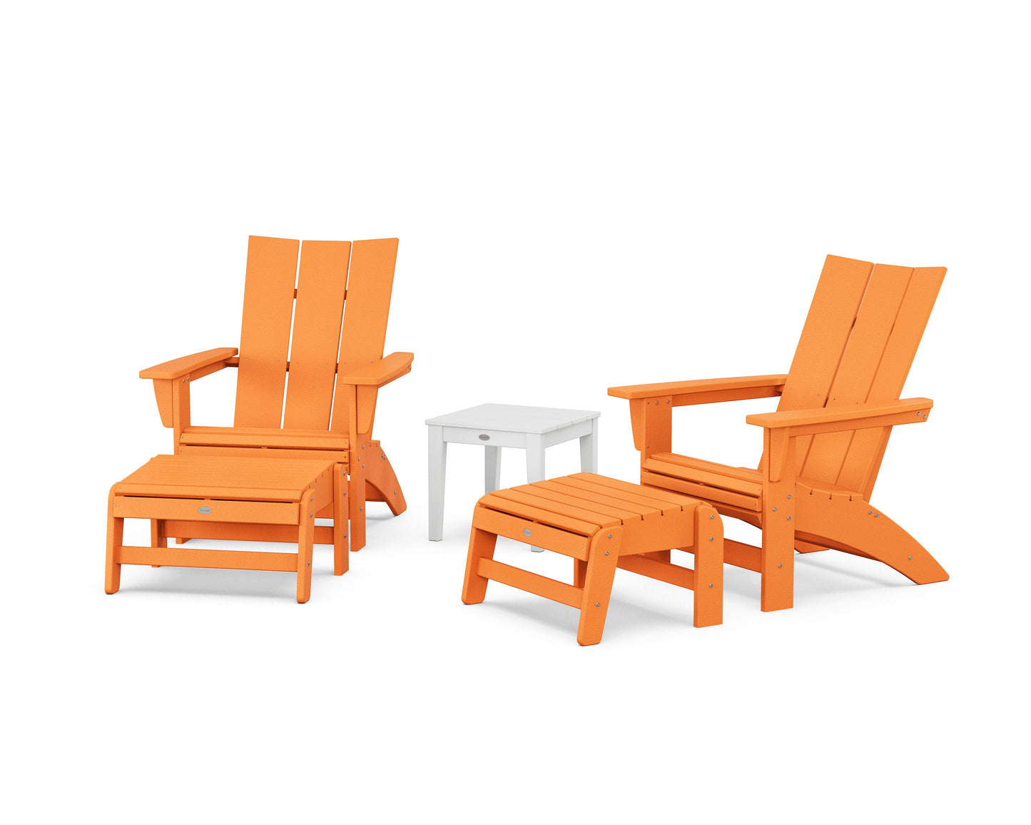 POLYWOOD 5-Piece Modern Grand Adirondack Set with Ottomans and Side Table — Tangerine / White