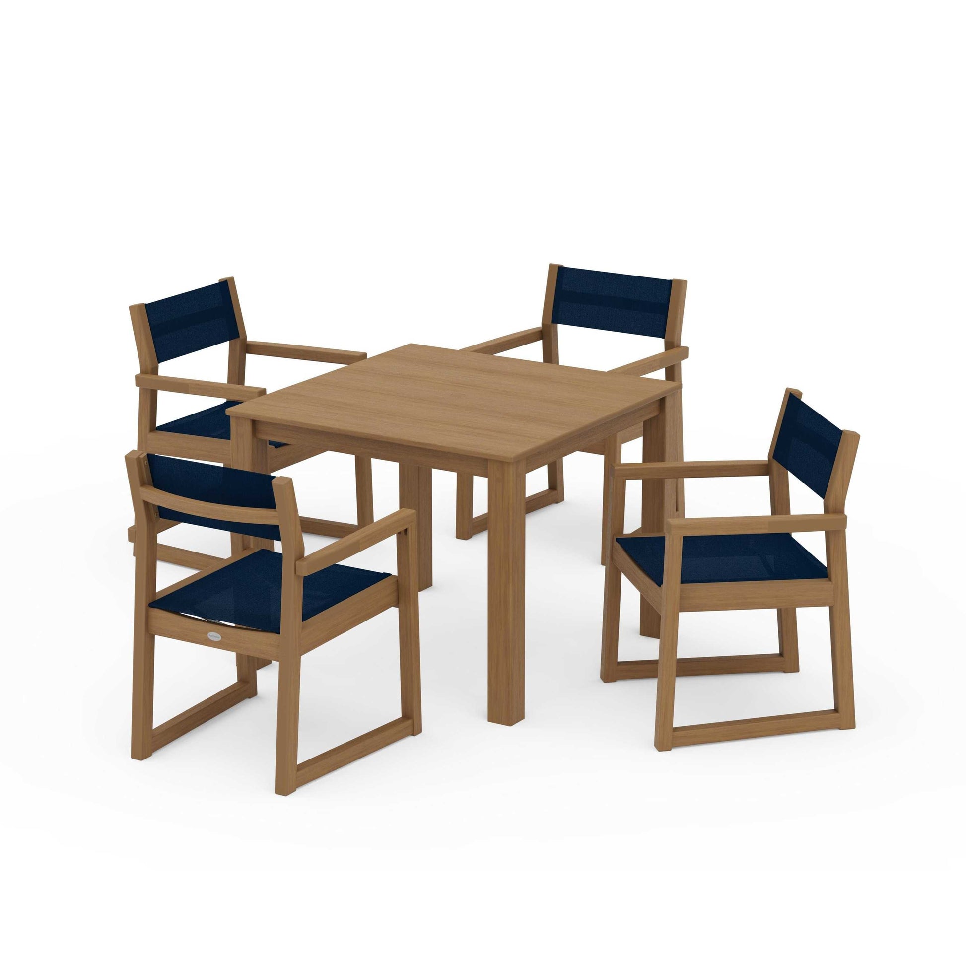 POLYWOOD EDGE Sling Arm Chair 5-Piece Parsons Dining Set — Natural / Navy Blue Sling