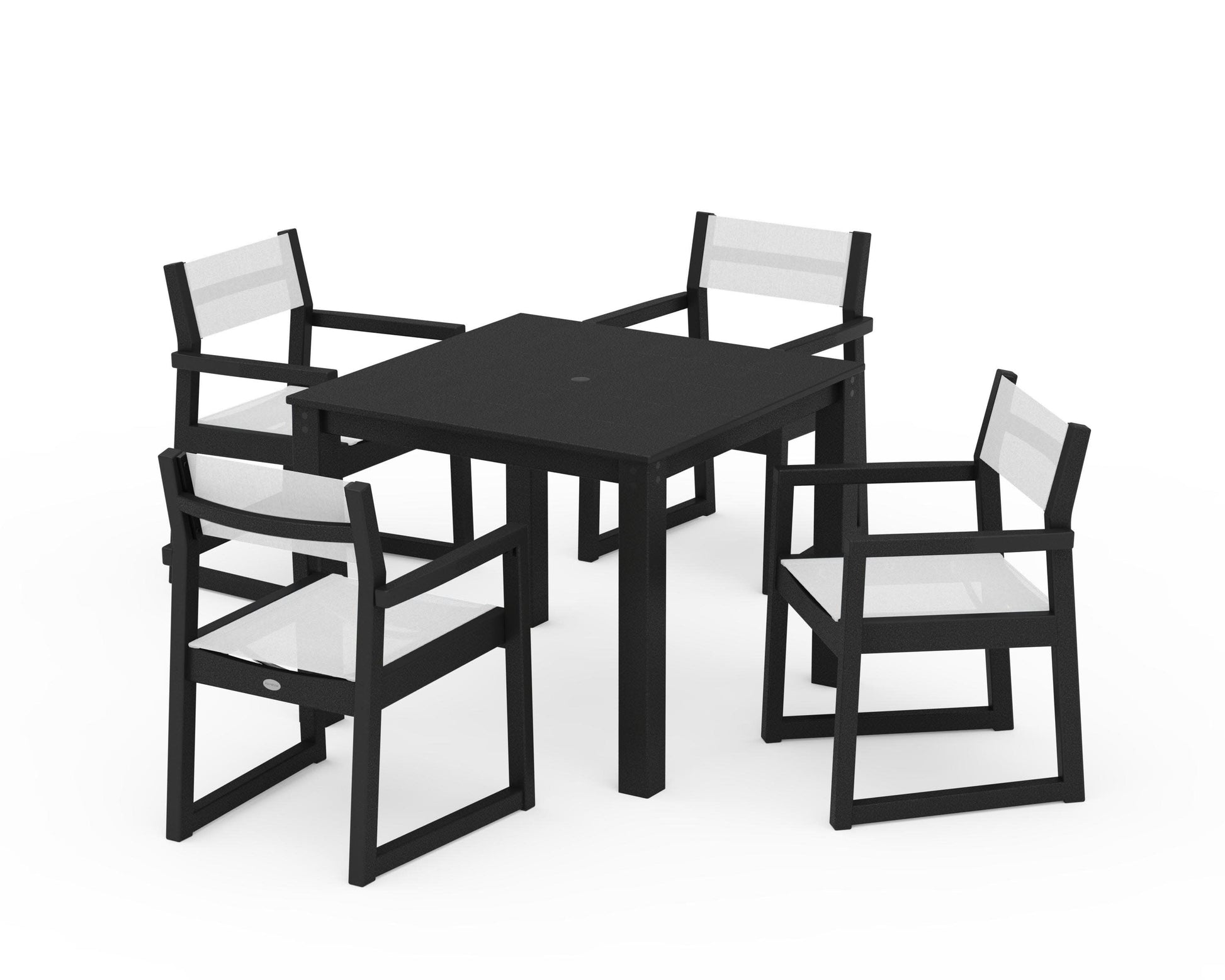 POLYWOOD EDGE Sling Arm Chair 5-Piece Parsons Dining Set — Black / White Sling
