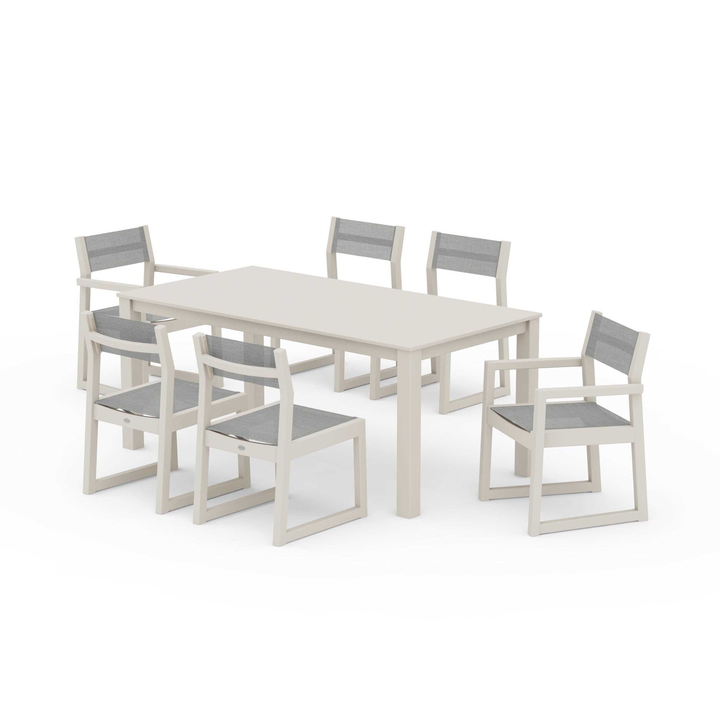 POLYWOOD EDGE Sling 7-Piece Parsons Dining Set — Sand / Metallic Sling