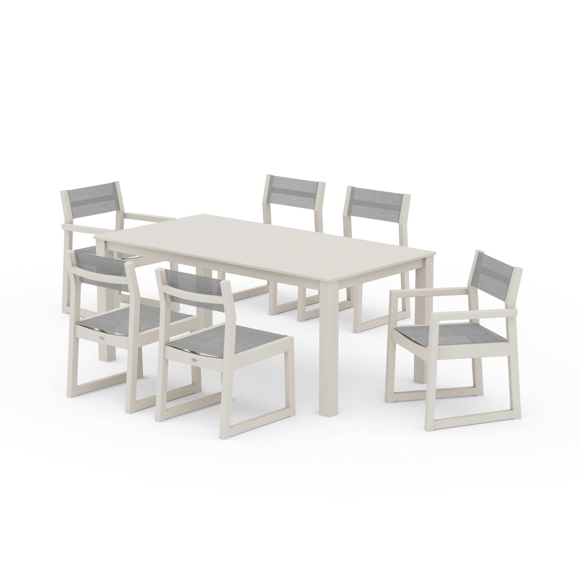 POLYWOOD EDGE Sling 7-Piece Parsons Dining Set — Sand / Metallic Sling