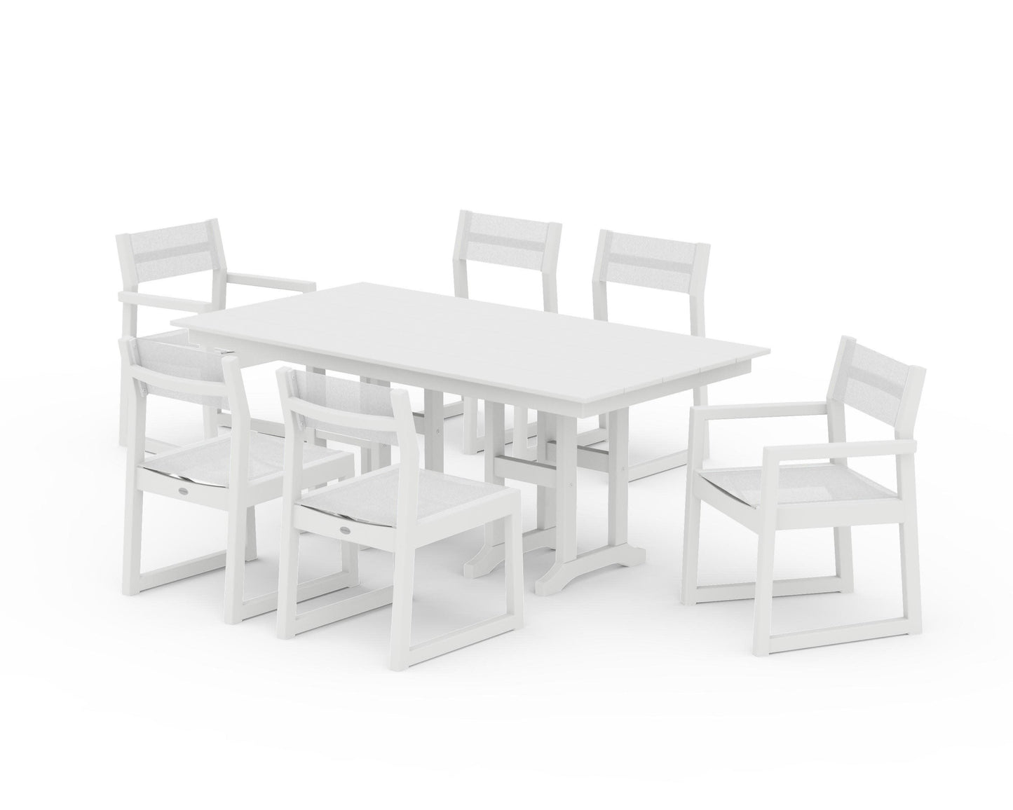 POLYWOOD EDGE Sling 7-Piece Farmhouse Dining Set — White / White Sling