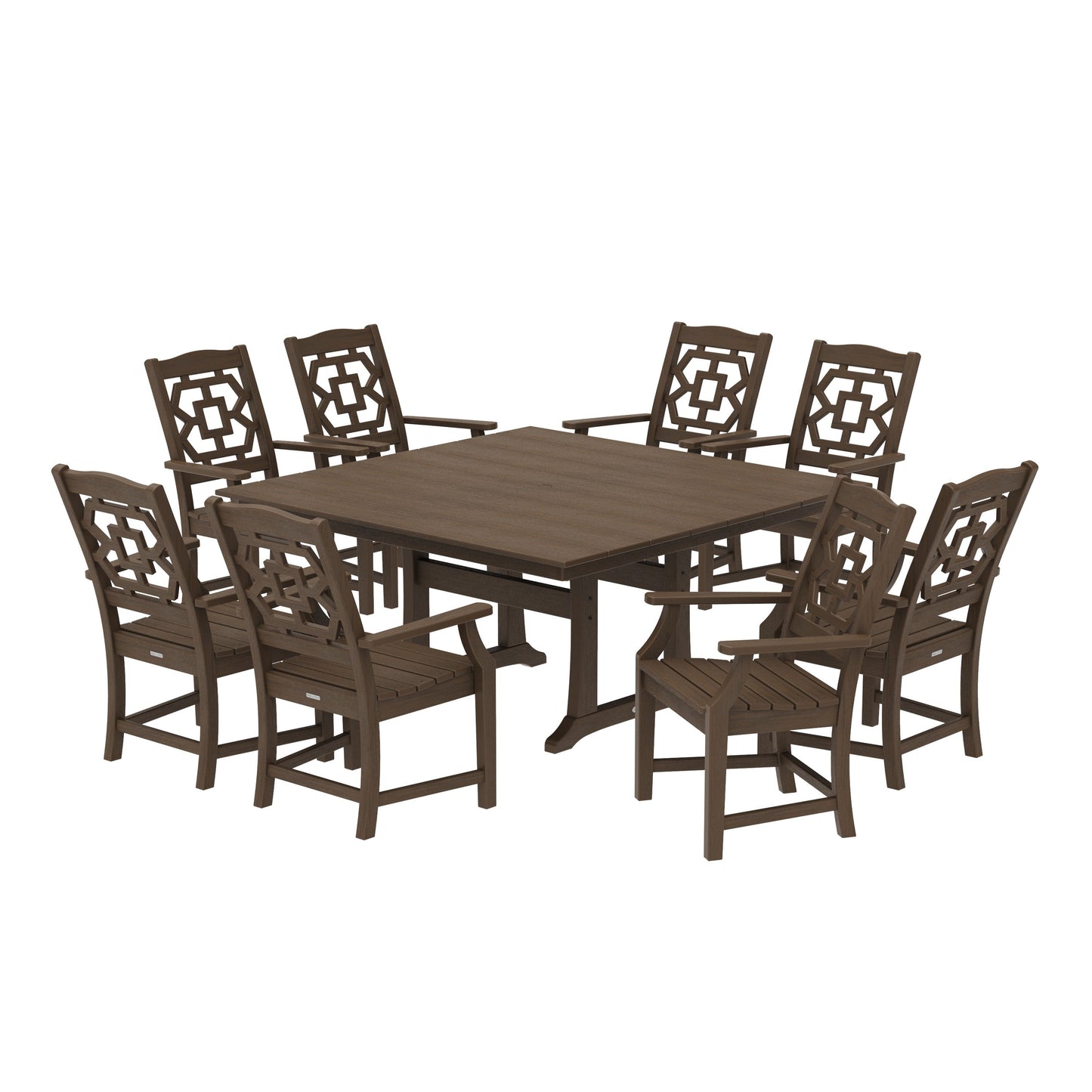 POLYWOOD Chinoiserie 9-Piece Square Farmhouse Dining Set with Trestle Legs — Kona