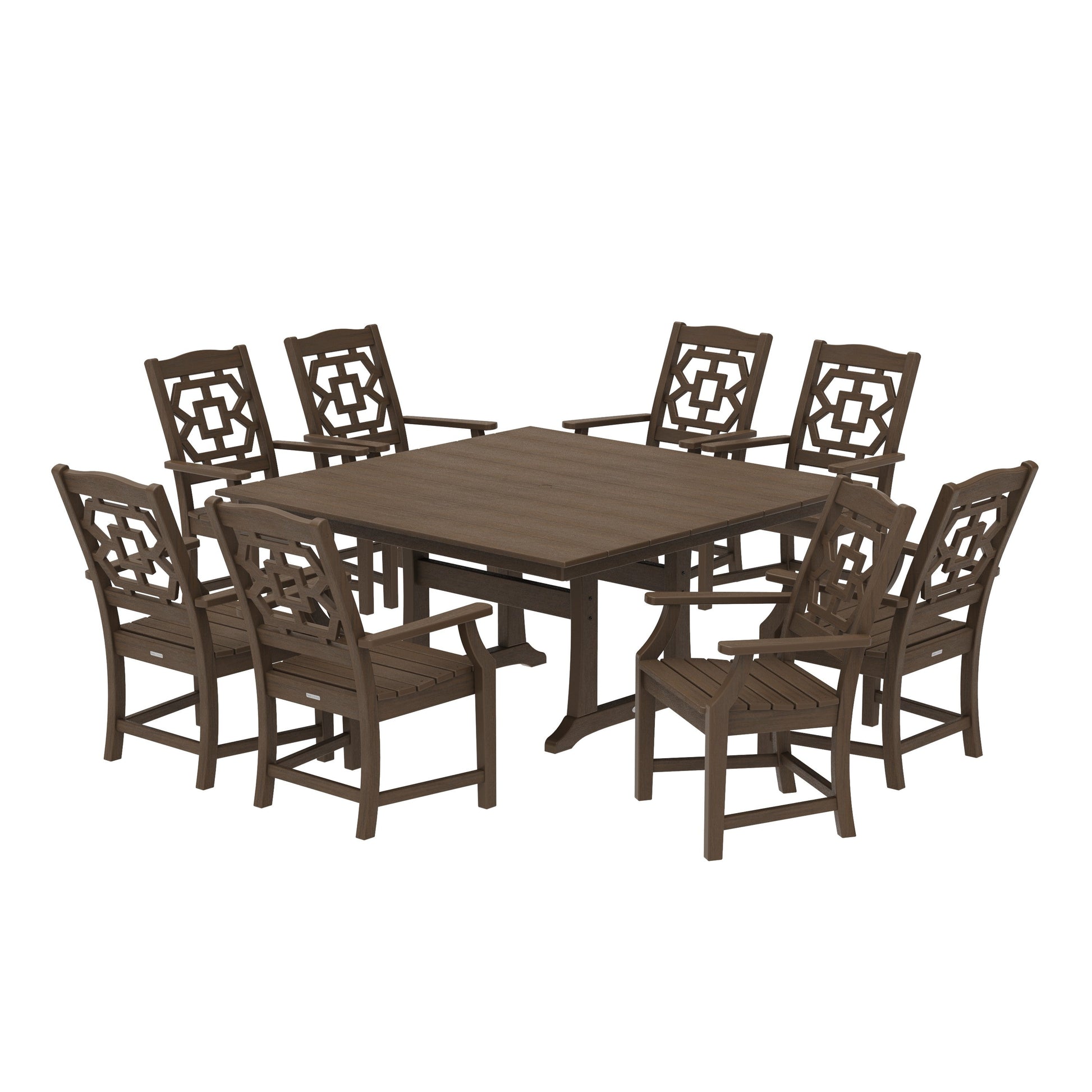 POLYWOOD Chinoiserie 9-Piece Square Farmhouse Dining Set with Trestle Legs — Kona