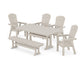 POLYWOOD Nautical Curveback Adirondack 6-Piece Farmhouse Dining Set with Trestle Legs and Bench — Sand