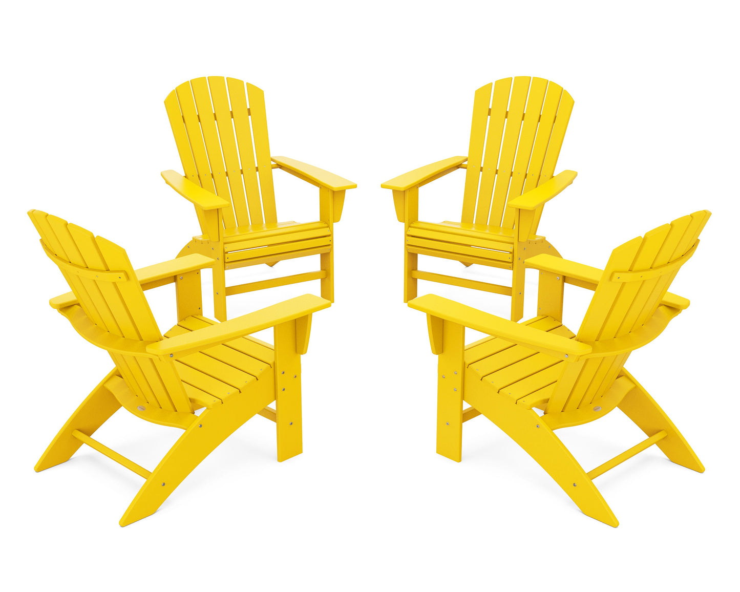 POLYWOOD 4-Piece Nautical Curveback Adirondack Chair Conversation Set — Lemon