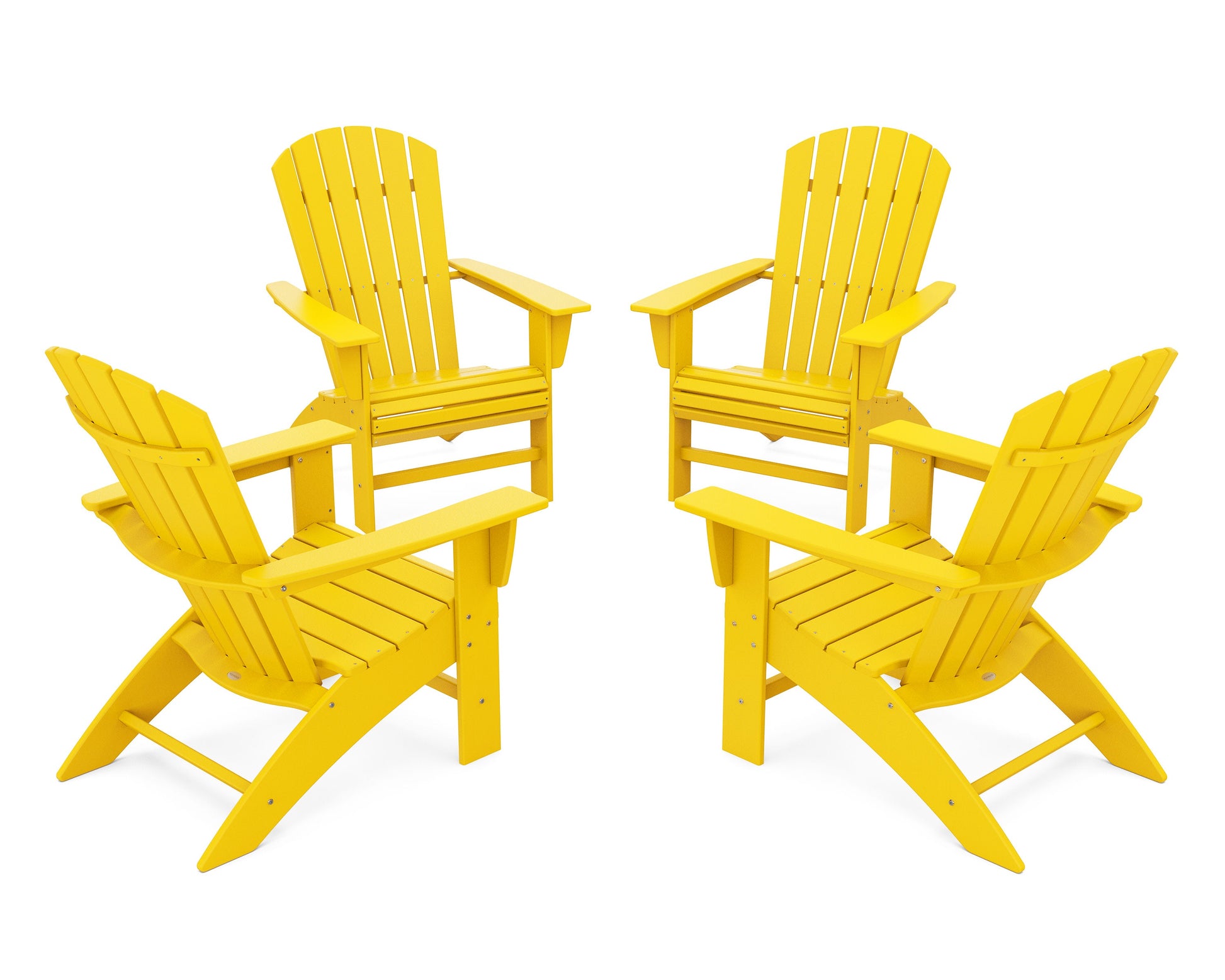 POLYWOOD 4-Piece Nautical Curveback Adirondack Chair Conversation Set — Lemon