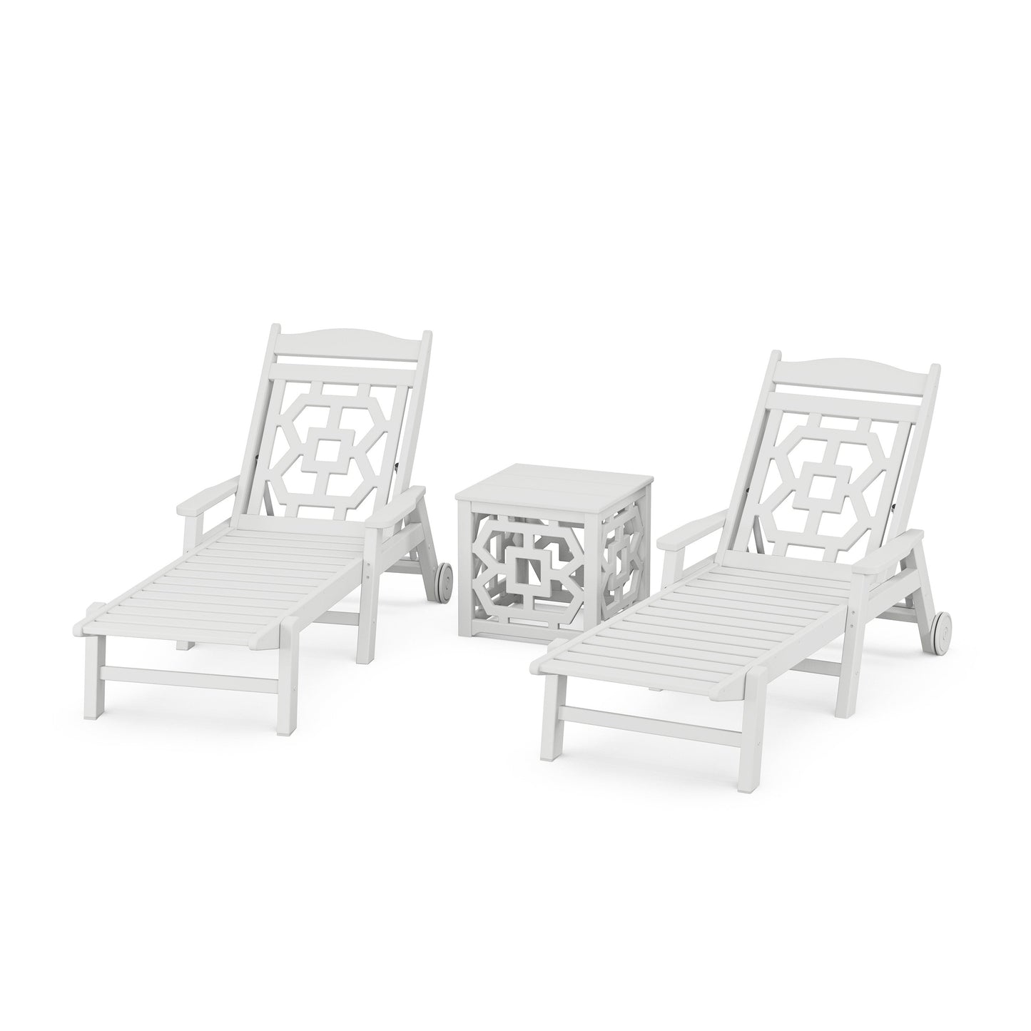 POLYWOOD Chinoiserie 3-Piece Chaise Set — White