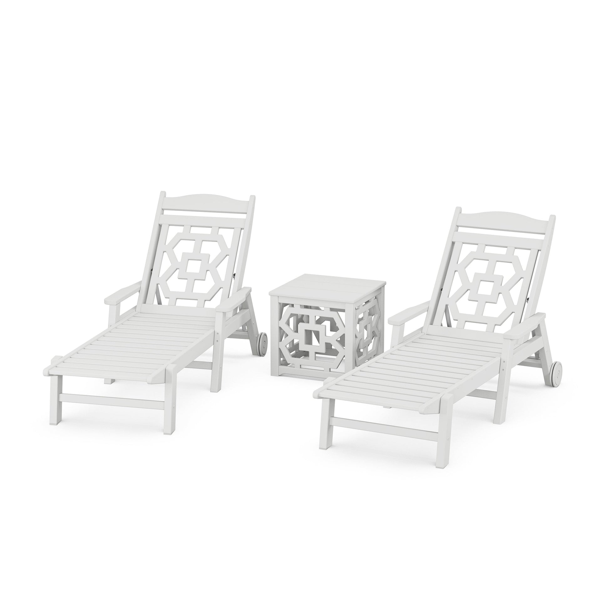 POLYWOOD Chinoiserie 3-Piece Chaise Set — White