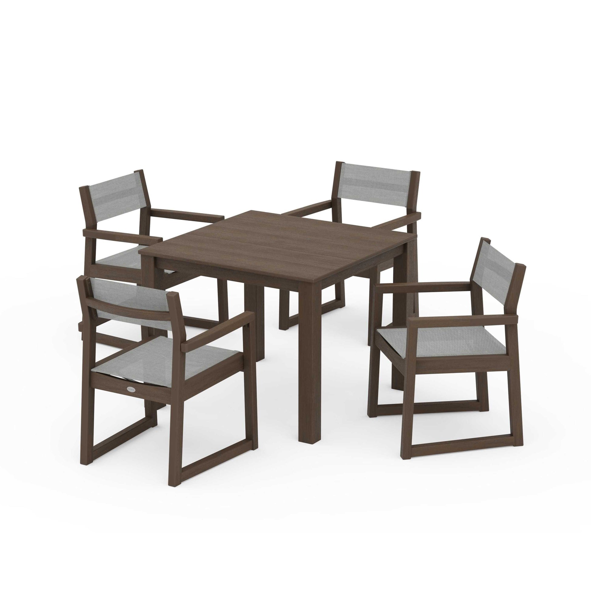 POLYWOOD EDGE Sling Arm Chair 5-Piece Parsons Dining Set — Kona / Metallic Sling