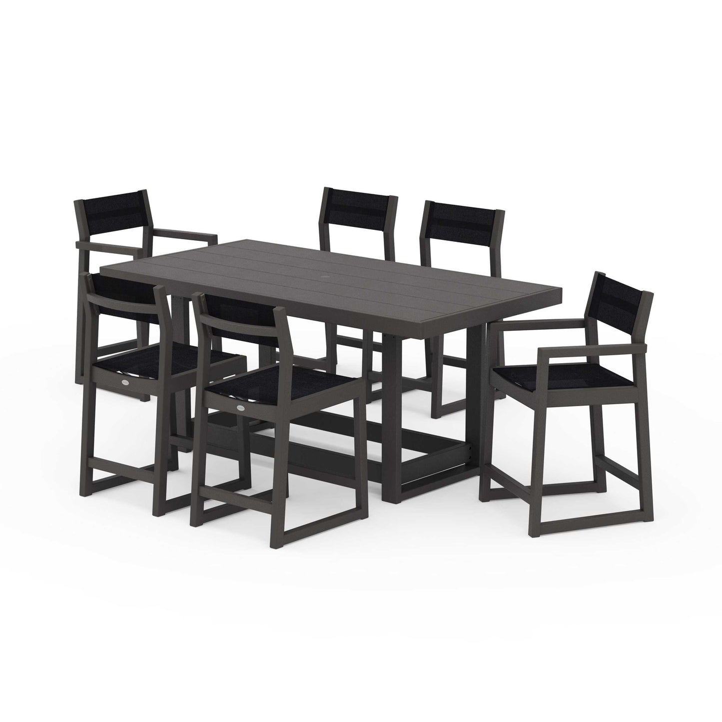 POLYWOOD EDGE Sling 7-Piece Counter Table Set — Vintage Coffee / Black Sling