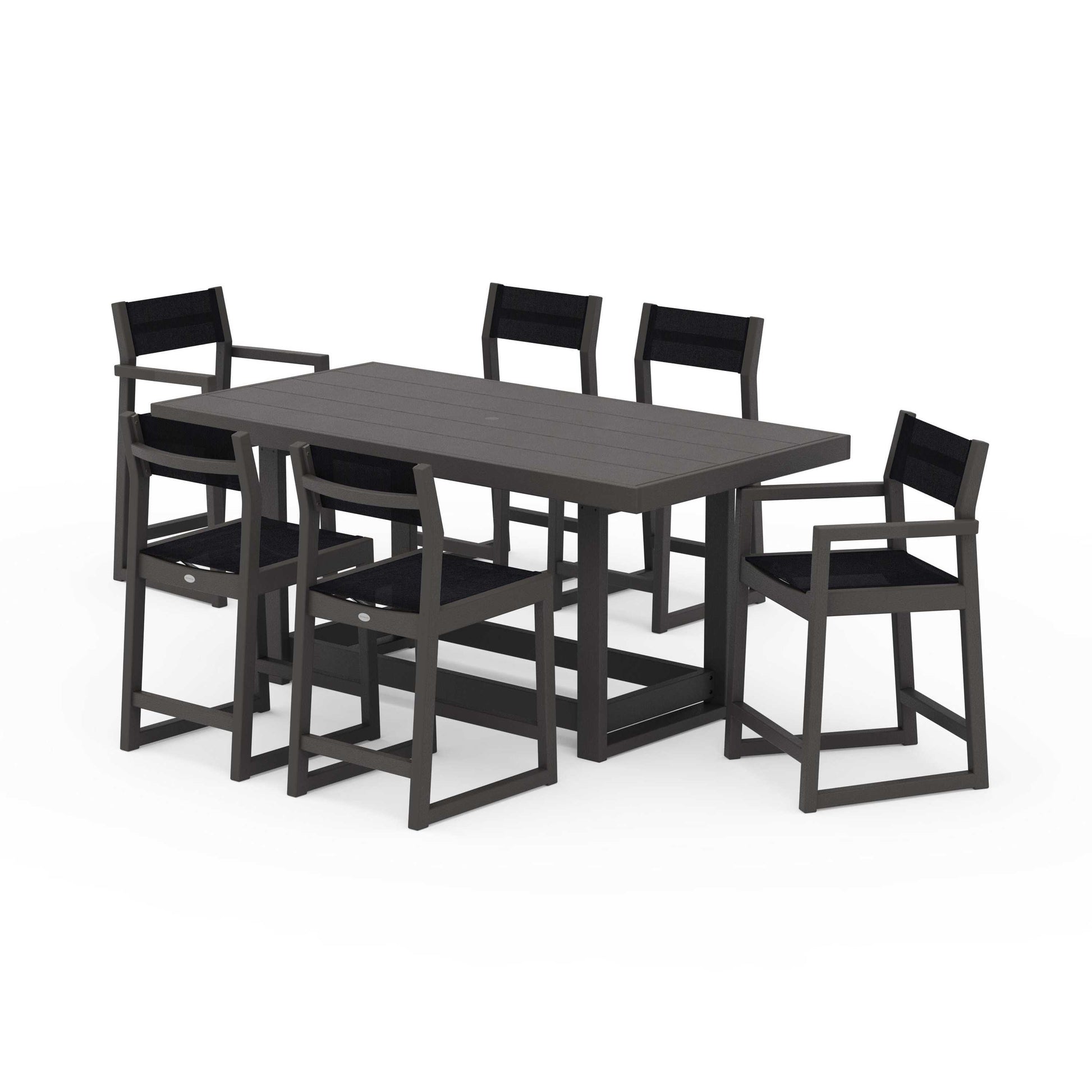 POLYWOOD EDGE Sling 7-Piece Counter Table Set — Vintage Coffee / Black Sling