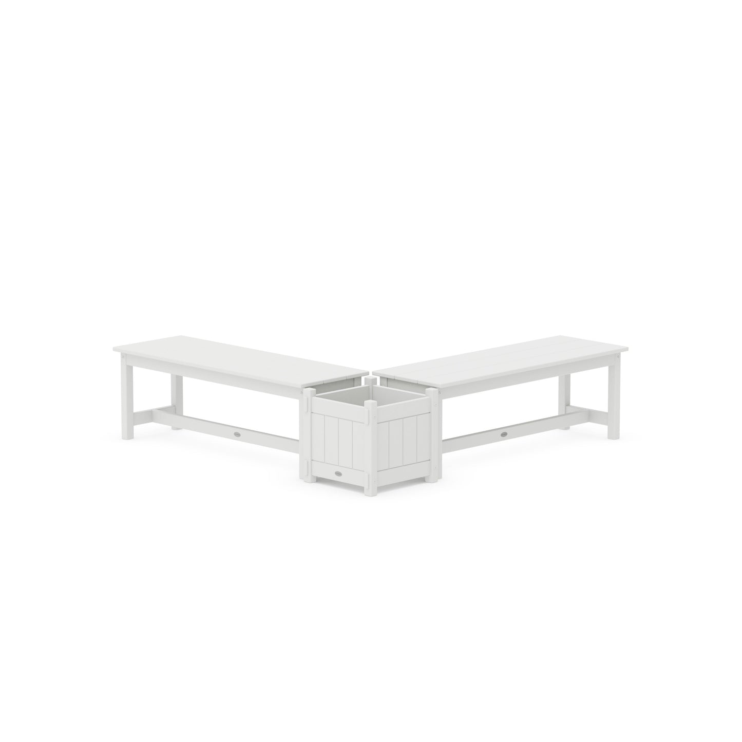 POLYWOOD 48" Vineyard L- Shaped Planter Bench Set — White