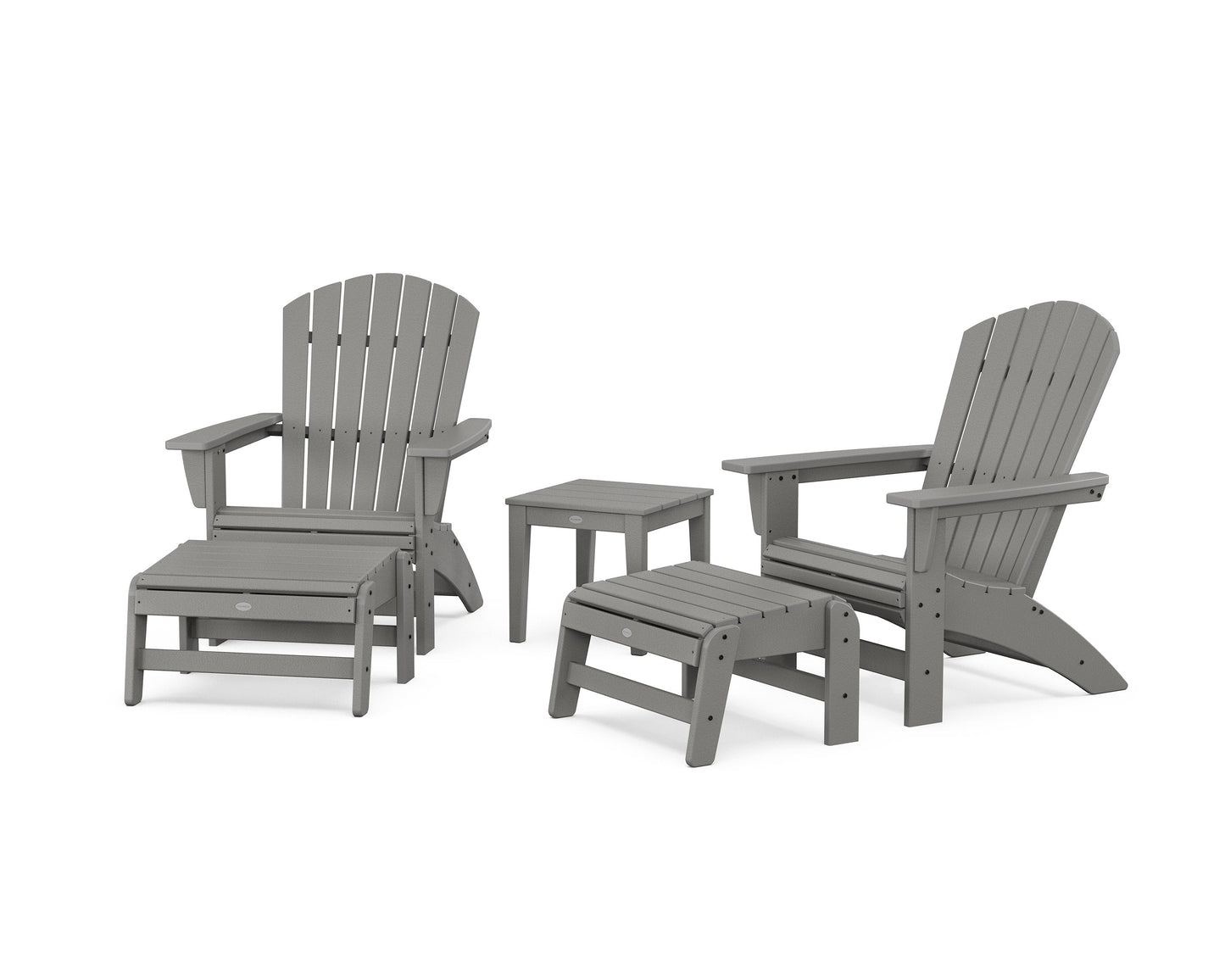 POLYWOOD 5-Piece Nautical Grand Adirondack Set with Ottomans and Side Table — Slate Grey