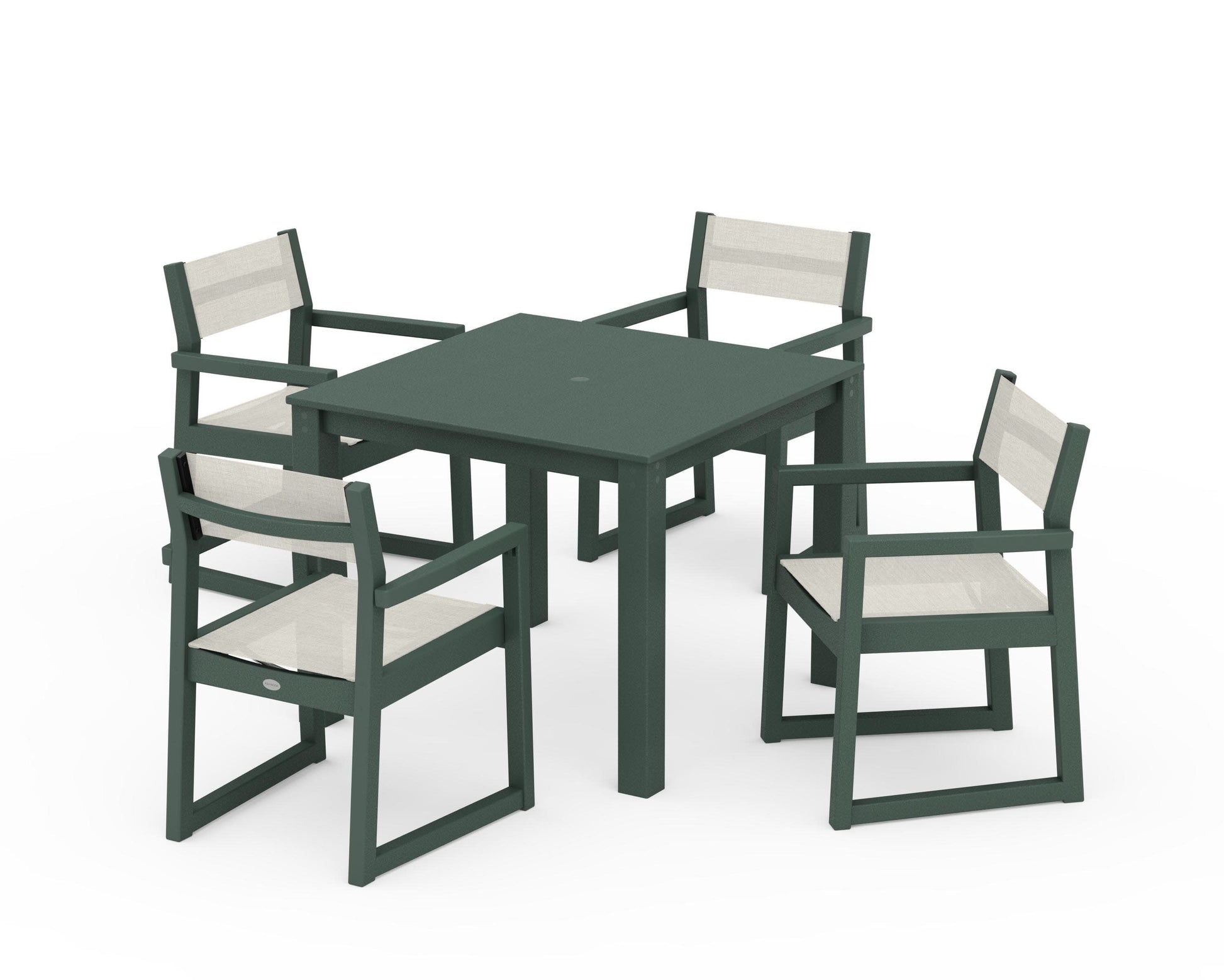 POLYWOOD EDGE Sling Arm Chair 5-Piece Parsons Dining Set — Green / Parchment Sling