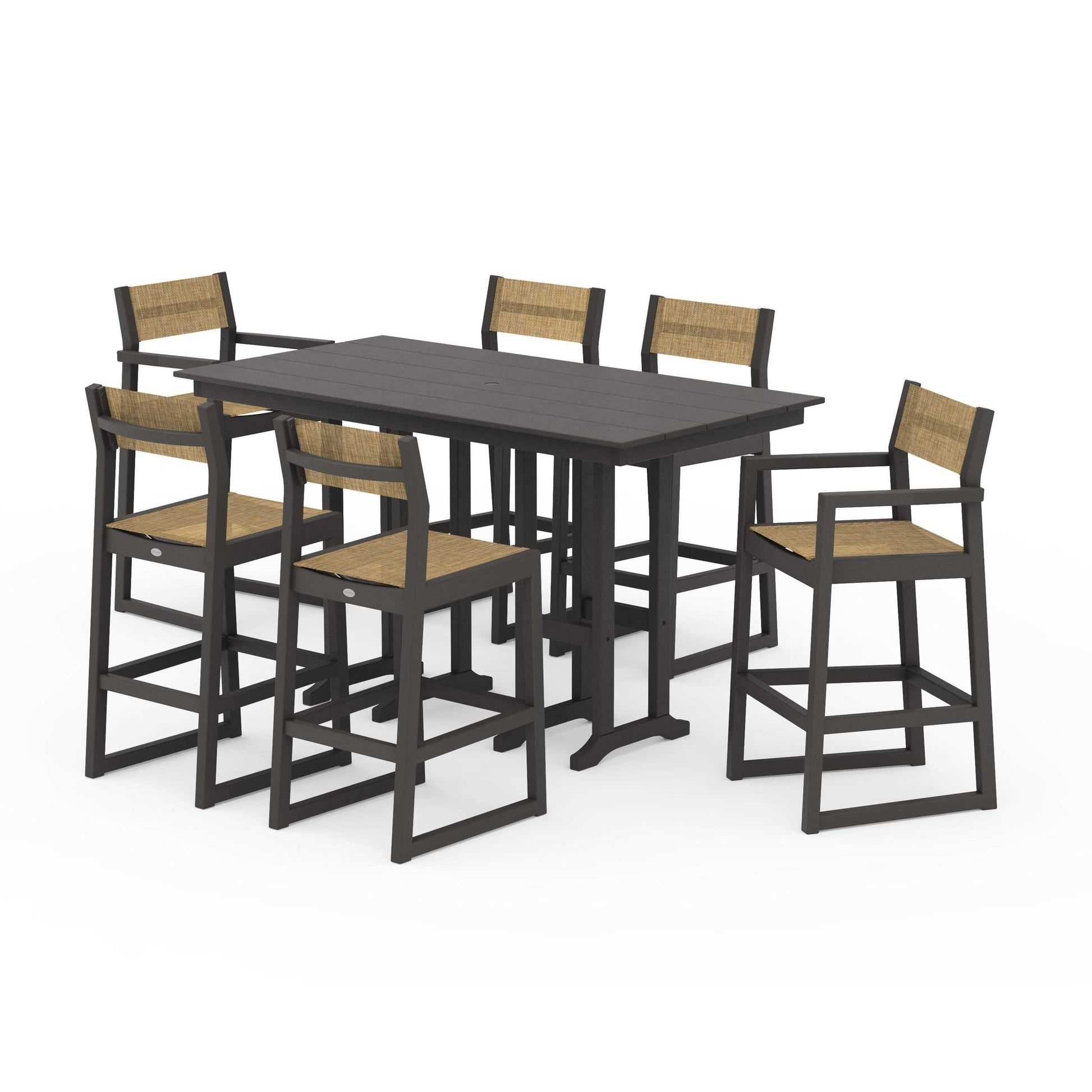 POLYWOOD EDGE Sling 7-Piece Farmhouse Bar Set — Vintage Coffee / Burlap Sling
