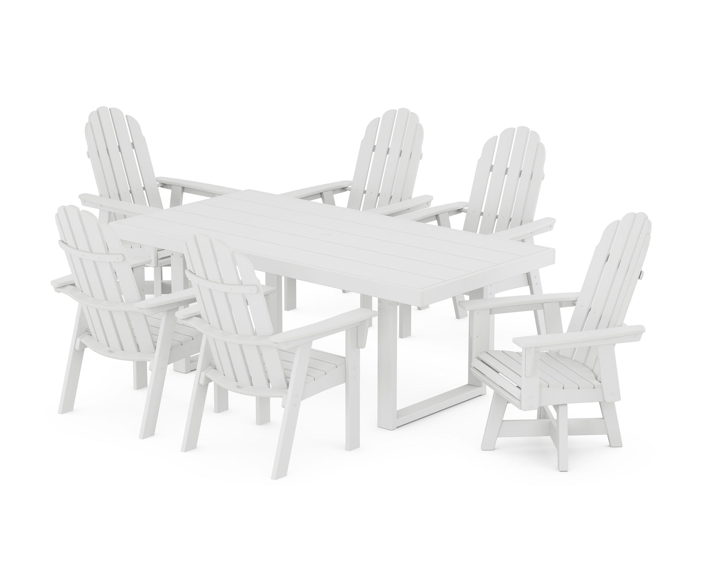 POLYWOOD Vineyard Curveback Adirondack Swivel Chair 7-Piece Dining Set — White
