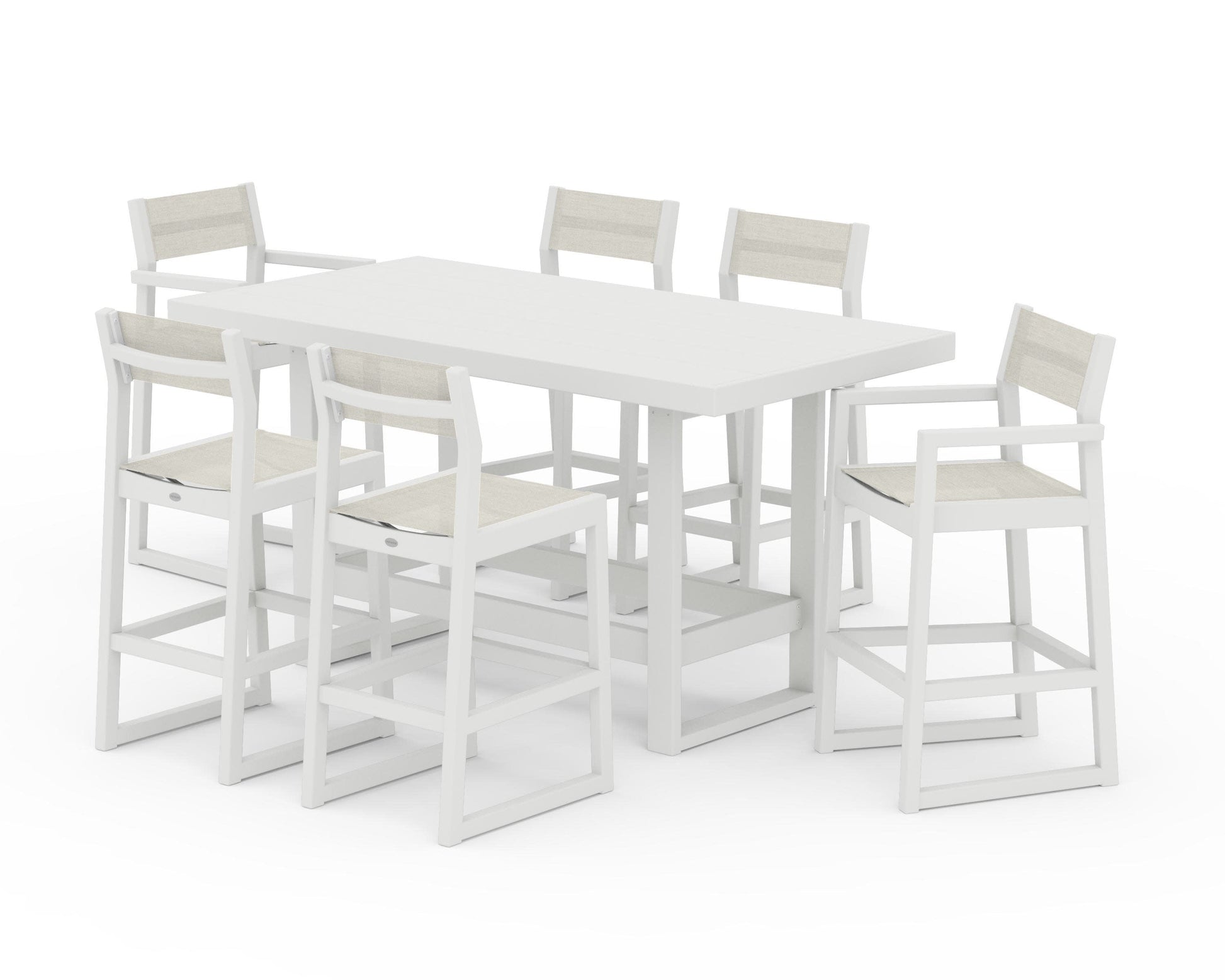 POLYWOOD EDGE Sling 7-Piece Bar Table Set — Vintage White / Parchment Sling