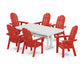 POLYWOOD Vineyard Curveback Adirondack Chair 7-Piece Farmhouse Dining Set with Trestle Legs — Sunset Red / White