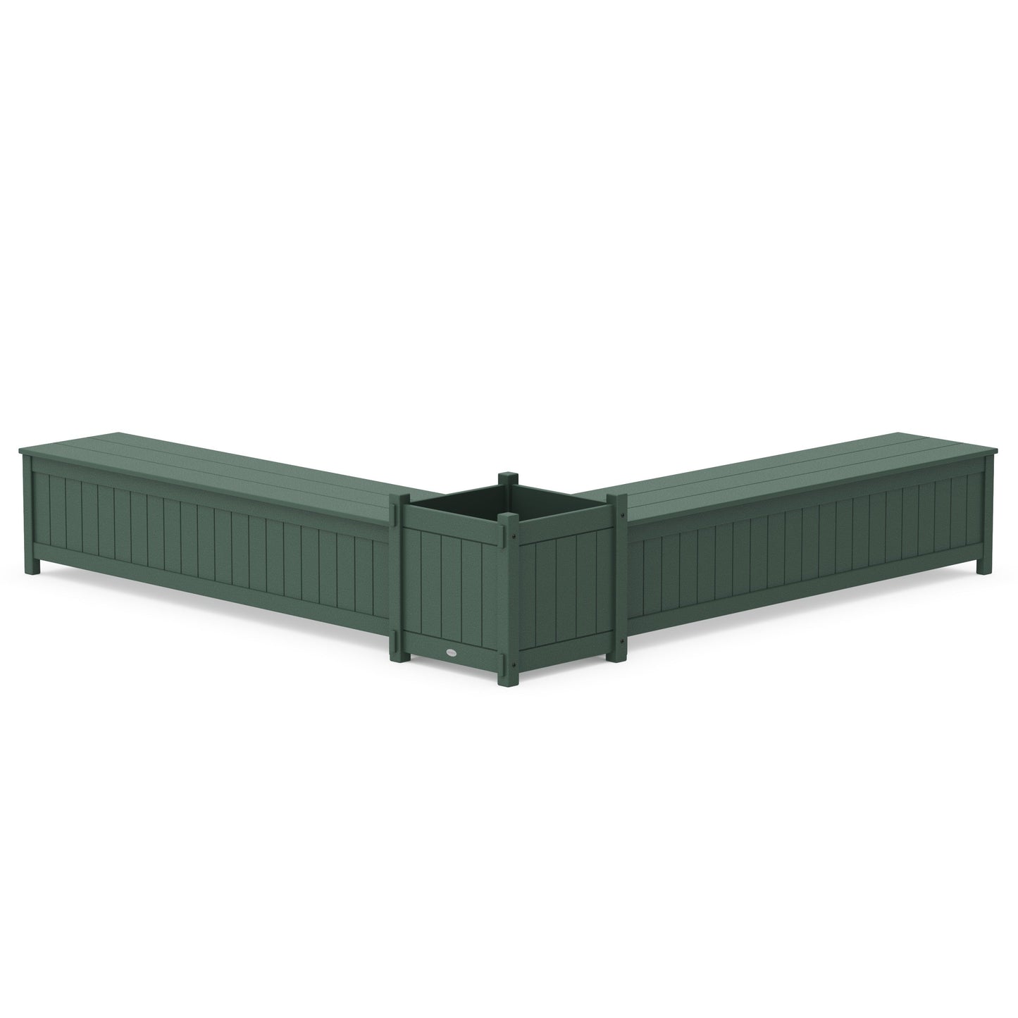 POLYWOOD 72" Vineyard L- Shaped Planter Storage Bench Set- Large — Green