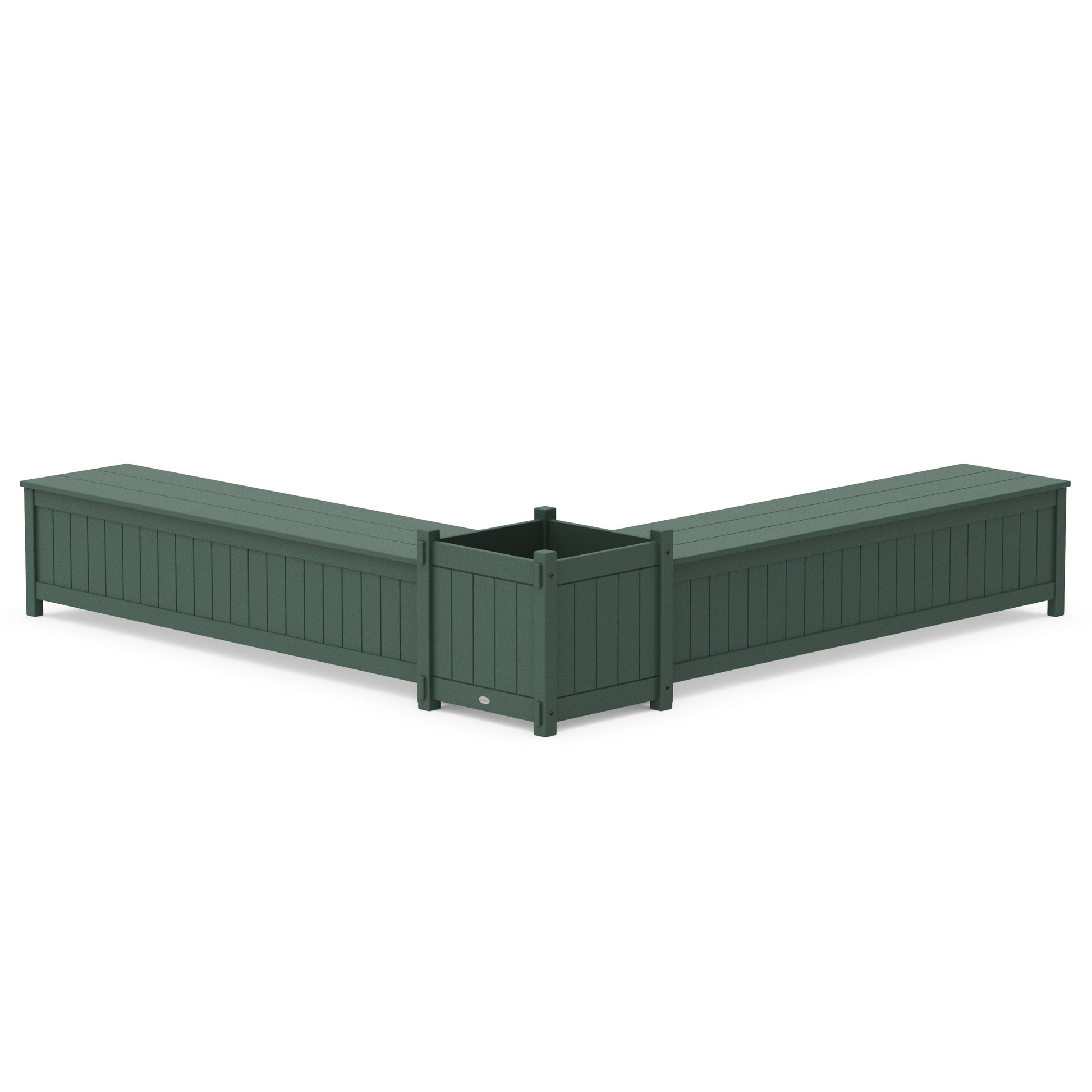 POLYWOOD 72" Vineyard L- Shaped Planter Storage Bench Set- Large — Green