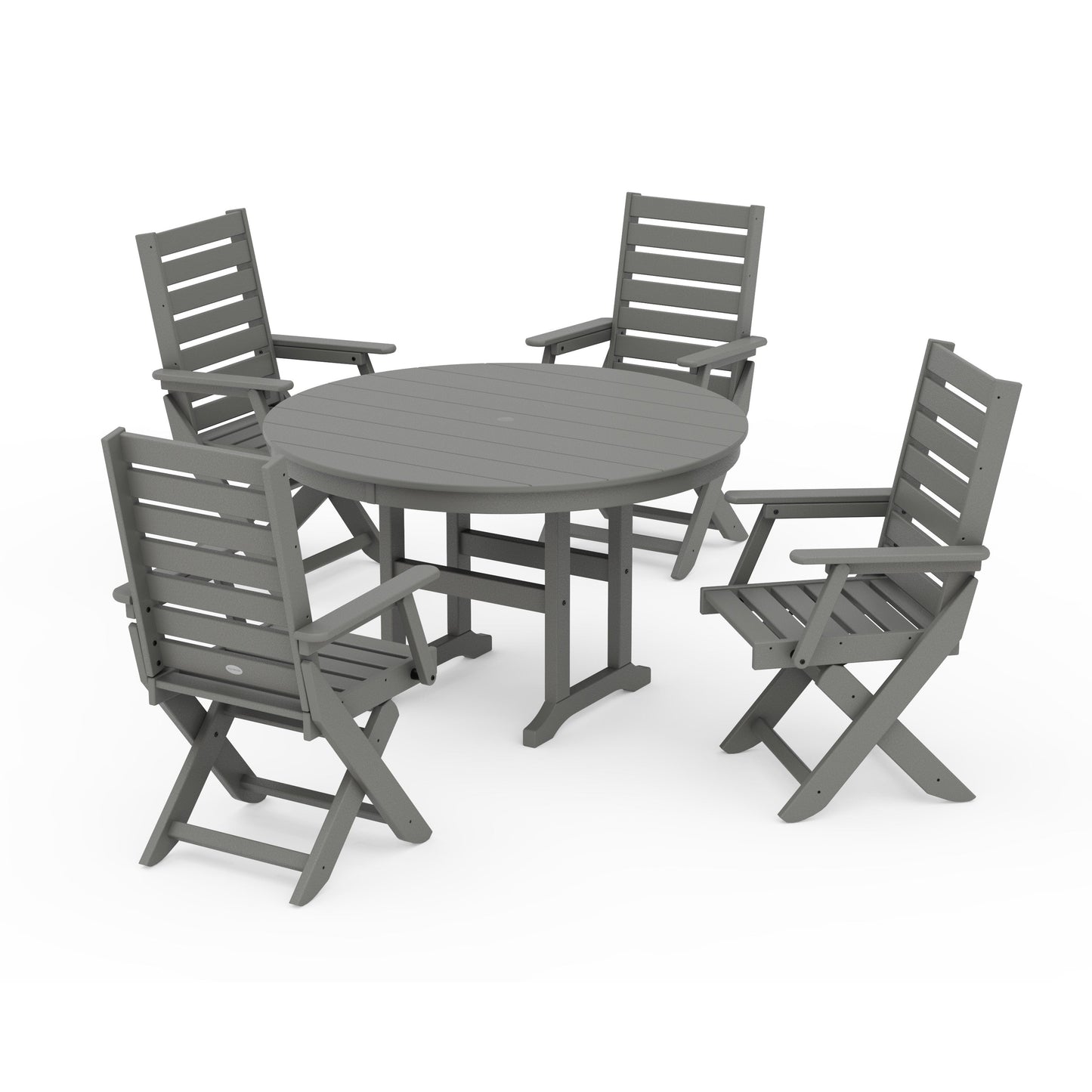 POLYWOOD Captain Folding Chair 5-Piece Round Dining Set — Slate Grey